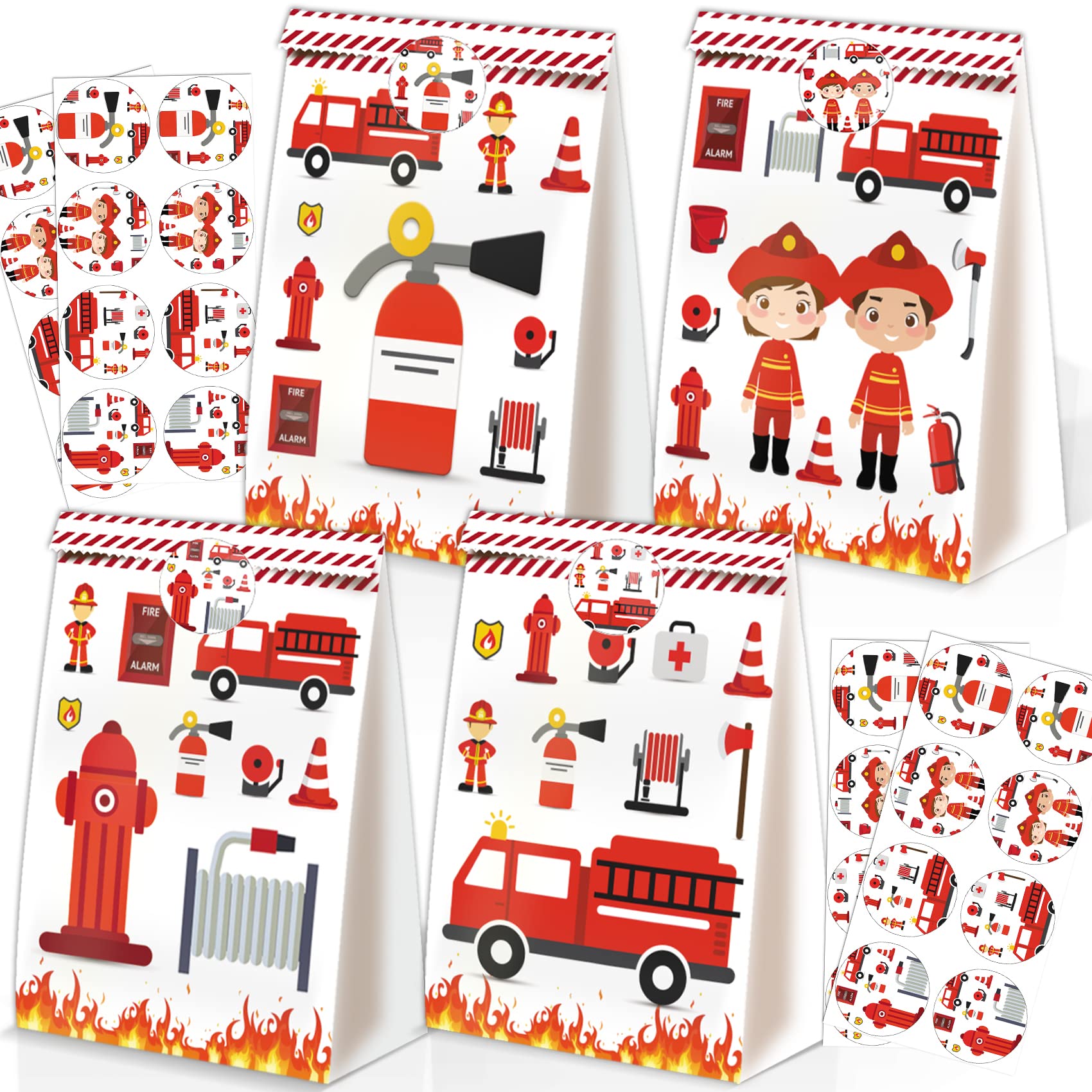 24pcs Fire Truck Goodie Bags for Kids - Firefighter Party Supplies Set with Firetruck Birthday Decorations - Perfect for Fireman Themed Birthday Parties, Baby Showers & School Events