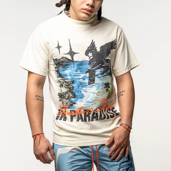 Paradiso Island T-Shirt in Cream - Soft Cotton Tee for Men & Women - Perfect for Beach Vacation, Summer Outfits and Casual Wear