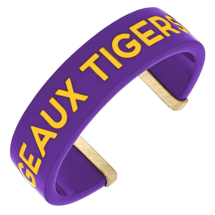 LSU Geaux Tigers Adjustable Cuff Bracelet for Women & Men - Stylish College Fan Jewelry - Perfect for Game Day, Tailgating & LSU Tigers Pride