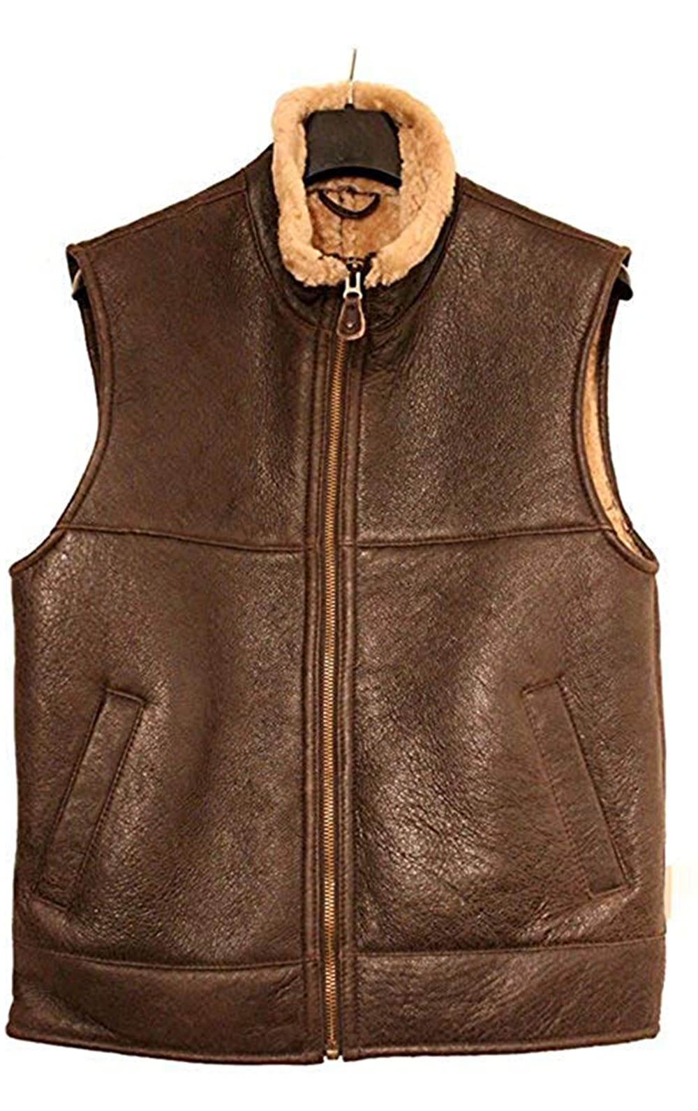 Men's Aviator RAF B3 Bomber Jacket - Genuine Leather Shearling Flying Vest for Winter - Perfect for Motorcycle Riding, Outdoor Adventures & Cold Weather Fashion
