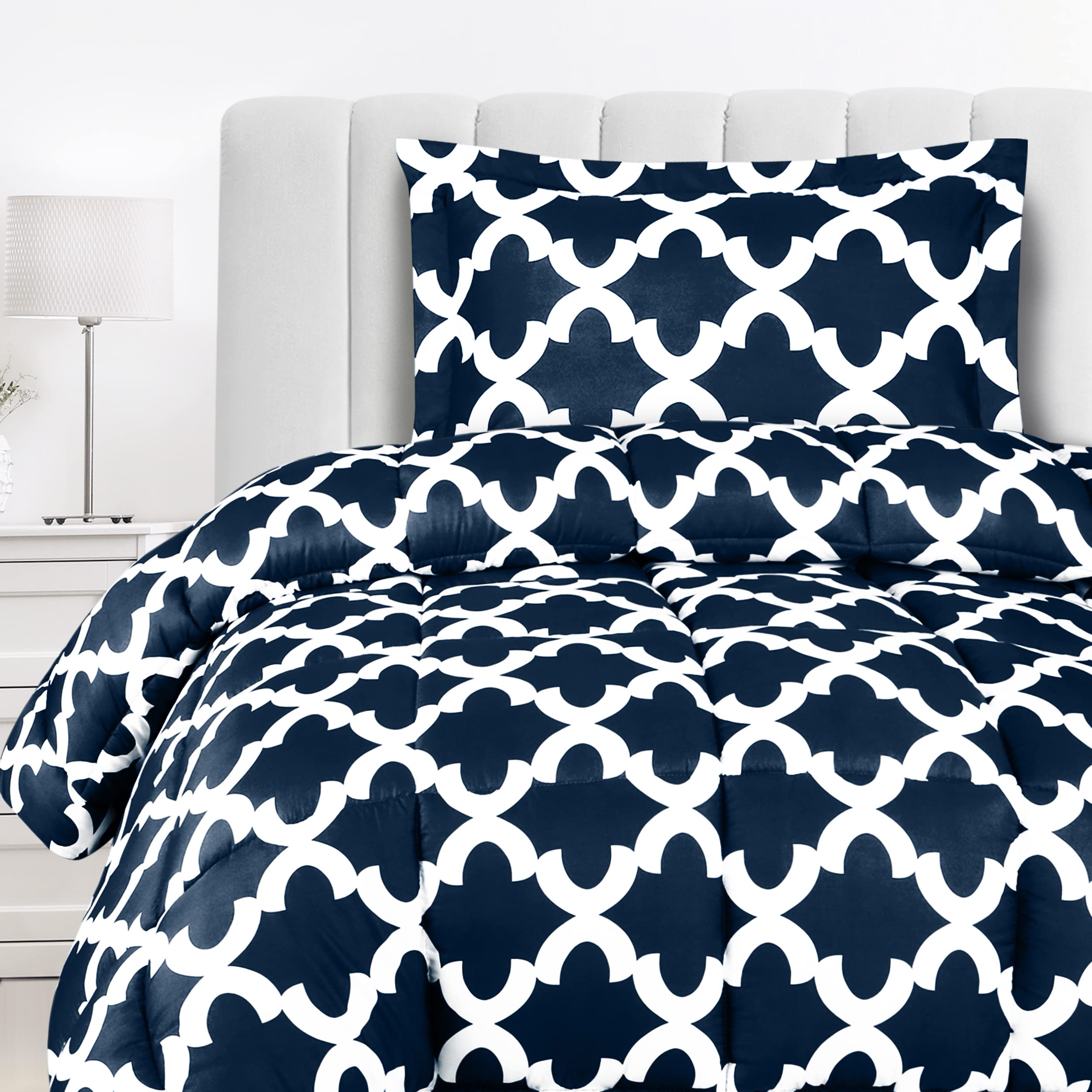 Utopia Bedding 2-Piece Comforter Set with Pillow Sham - Twin Size Navy Blue Down Alternative Bedding - Soft, Comfortable & Machine Washable for Cozy Nights - Perfect for Guest Rooms, Dorms & Apartments