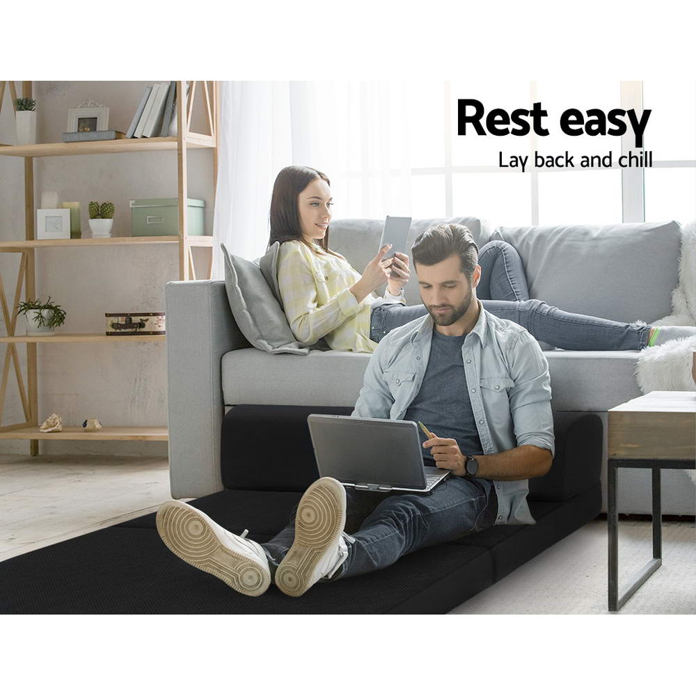 Portable Folding Foam Mattress - Double Size Sofa Bed with Air Mesh Fabric - Black | Perfect for Guest Beds, Camping & Small Space Living
