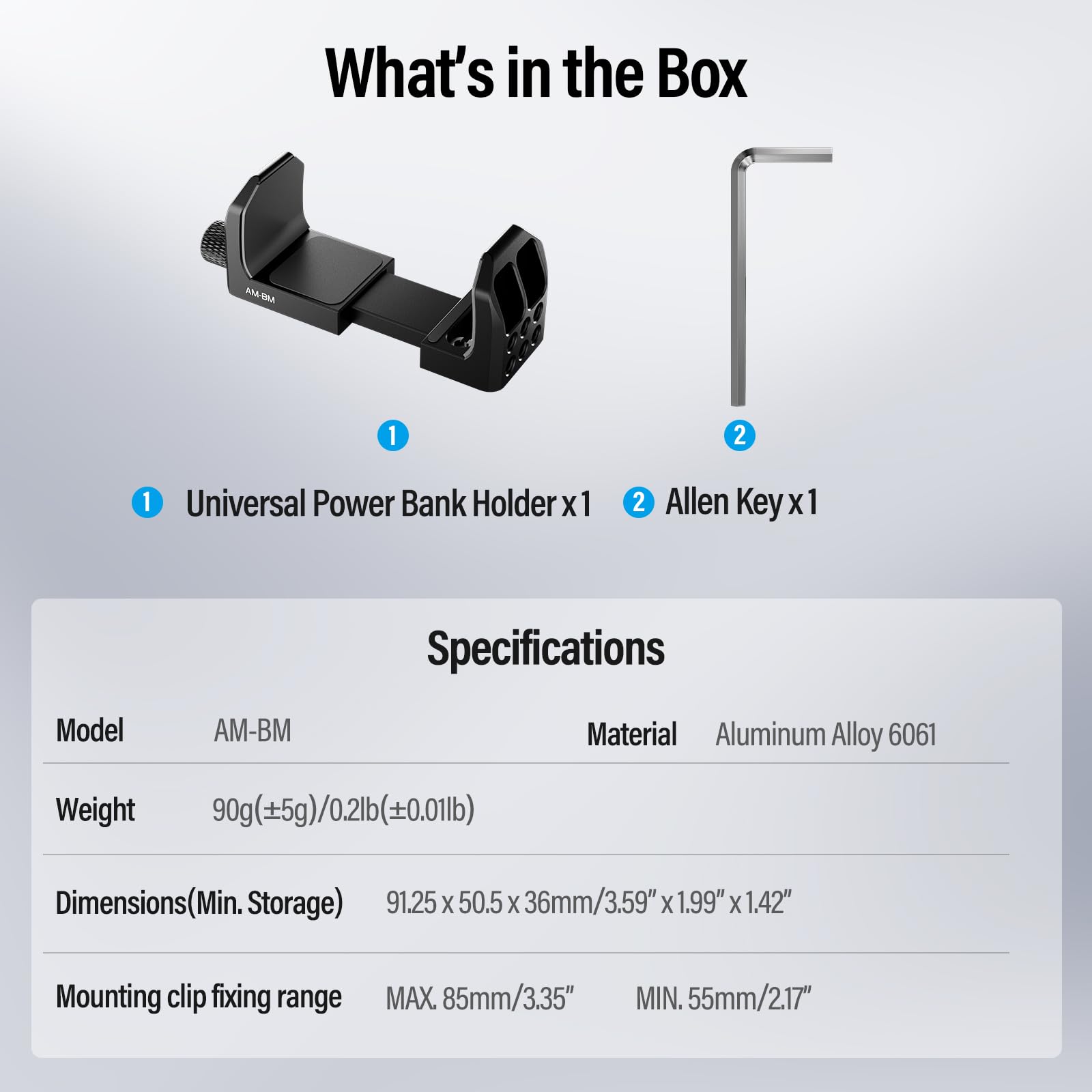 SIRUI Universal Aluminum Power Bank Holder - Adjustable Clamp Mount for Camera, Smartphone & DSLR - Perfect for Vlogging, Travel & Outdoor Photography