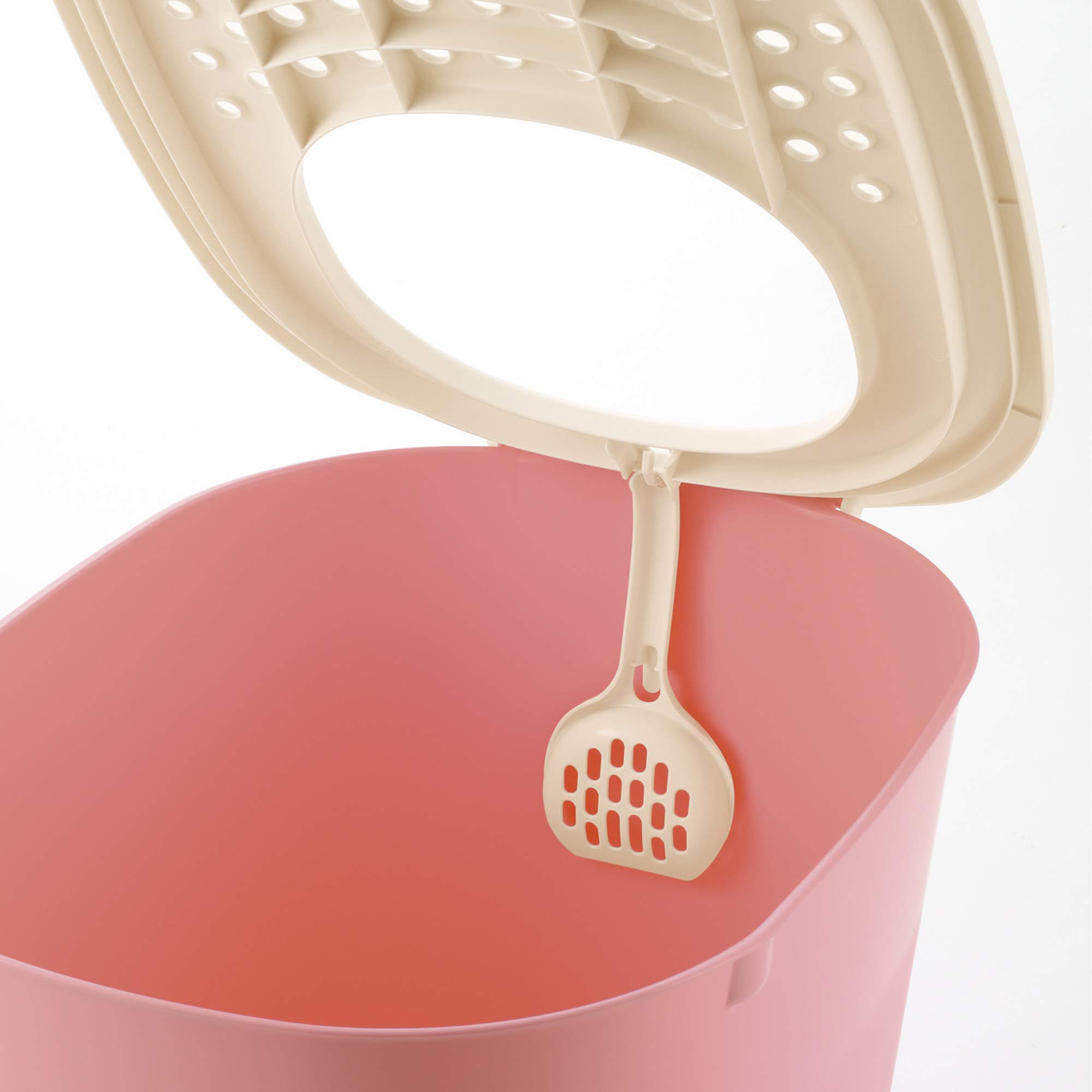 Richell PAW TRAX Top Entry Hooded Cat Litter Box - Enclosed Litter Pan for Odor Control, Salmon Pink | Perfect for Small Spaces & Multi-Cat Homes