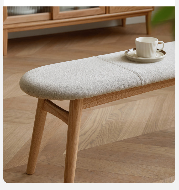 Solid Oak Wood Bench with Soft Cushion - Durable & Comfortable Seating for Living Room, Bedroom, or Entryway