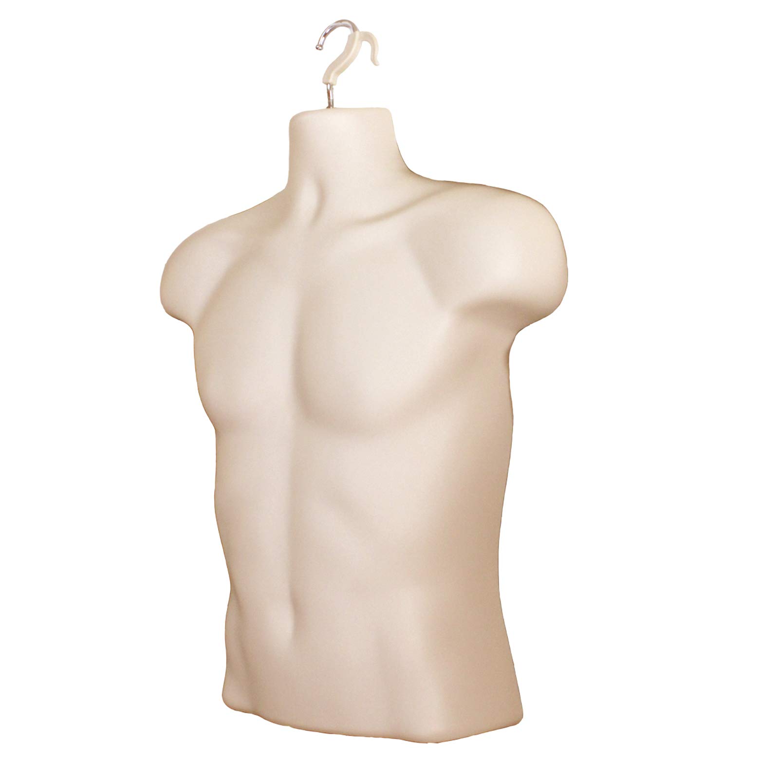 10 Pack Flesh Male Mannequin Torso with Hollow Back & Hanging Hook - S/M Size Dress Form for Clothing Display, Tailoring, and Store Visual Merchandising