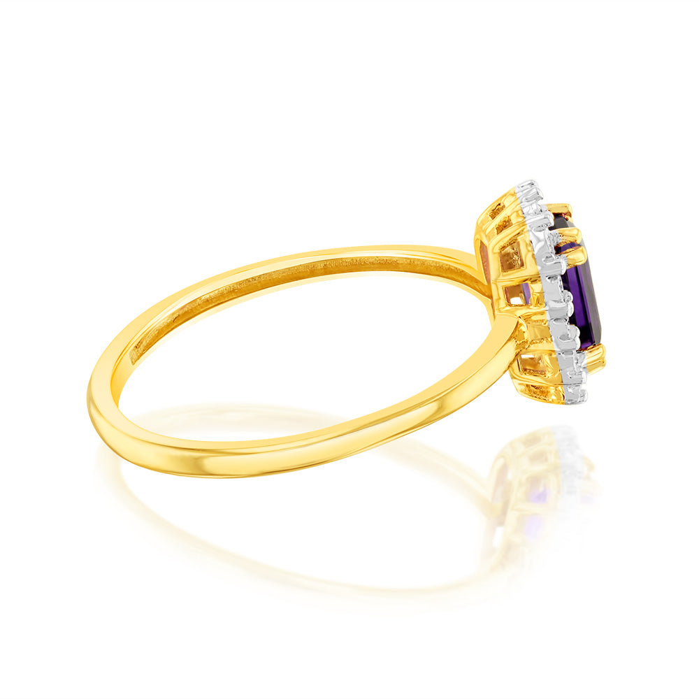 0.54 Carat Amethyst and Diamond Ring in 9ct Yellow Gold | Elegant Purple Gemstone Jewelry for Women | Perfect for Engagement, Anniversary & Special Occasions