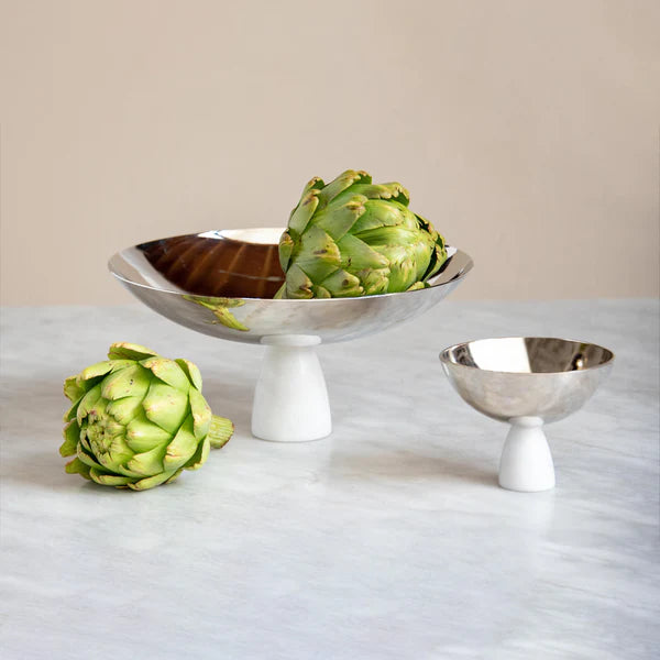 Premium Marble & Silver Nut Bowl - Elegant Snack Serving Dish for Parties, Home Decor & Entertaining