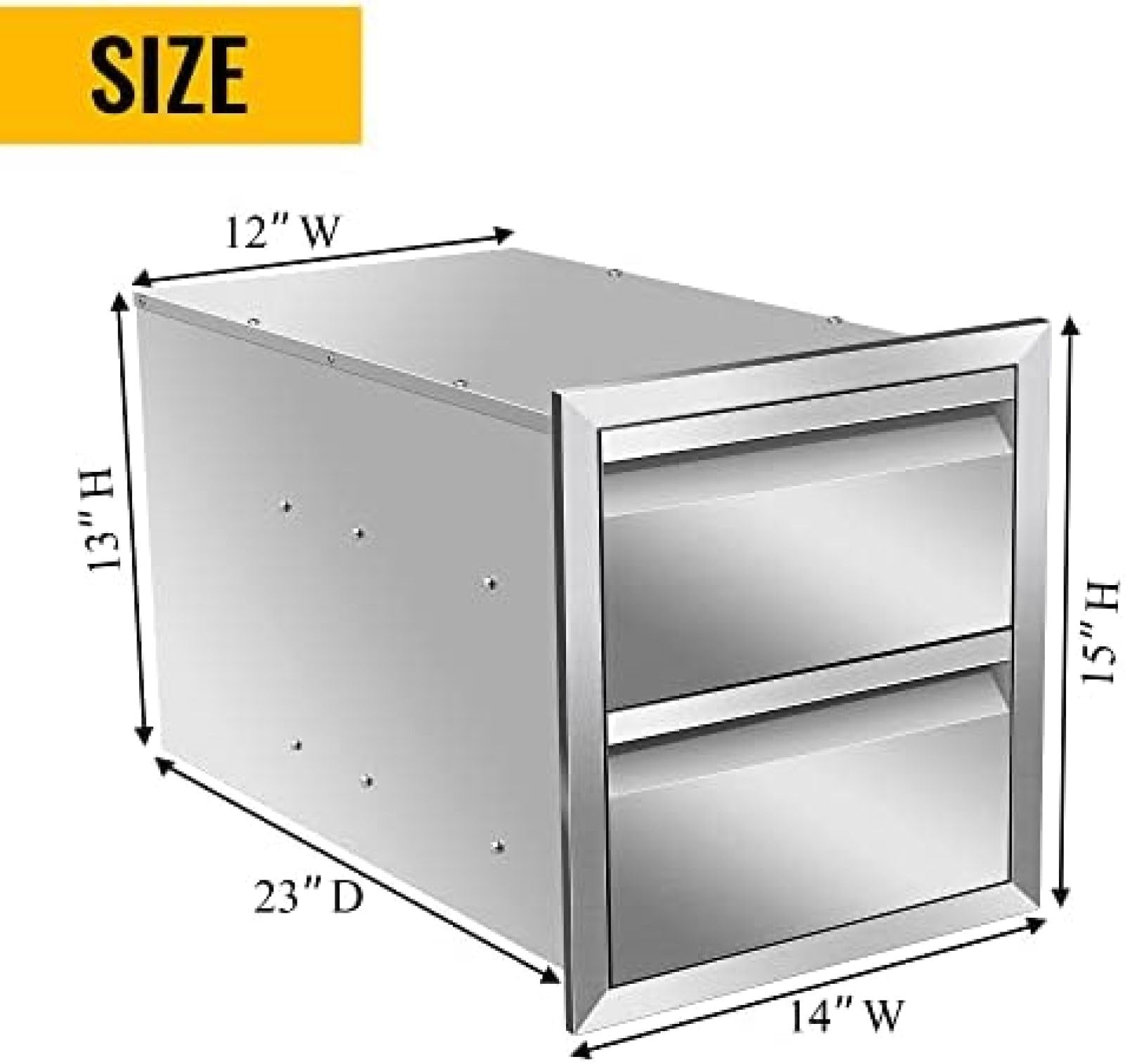 Stainless Steel Triple Layer Outdoor Kitchen Drawers - 14W x 15H x 23D Inch Flush Mount BBQ Storage Drawers for Patio Grill Station & BBQ Island - Perfect for Organizing Utensils, Spices, and Grilling Accessories