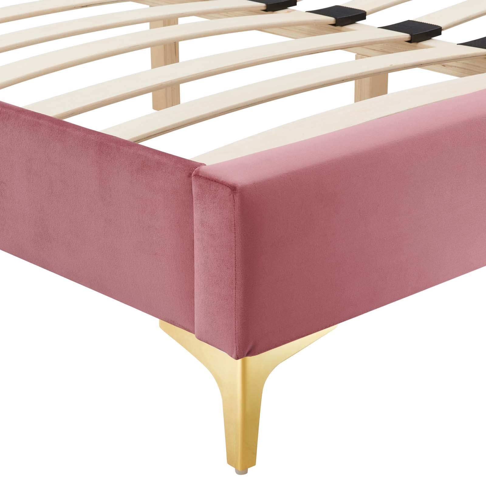 Modway MOD-6275-DUS Sutton Queen Size Bed Frame with Performance Velvet Upholstery in Dusty Rose - Luxurious Bedroom Furniture for Modern Home Decor