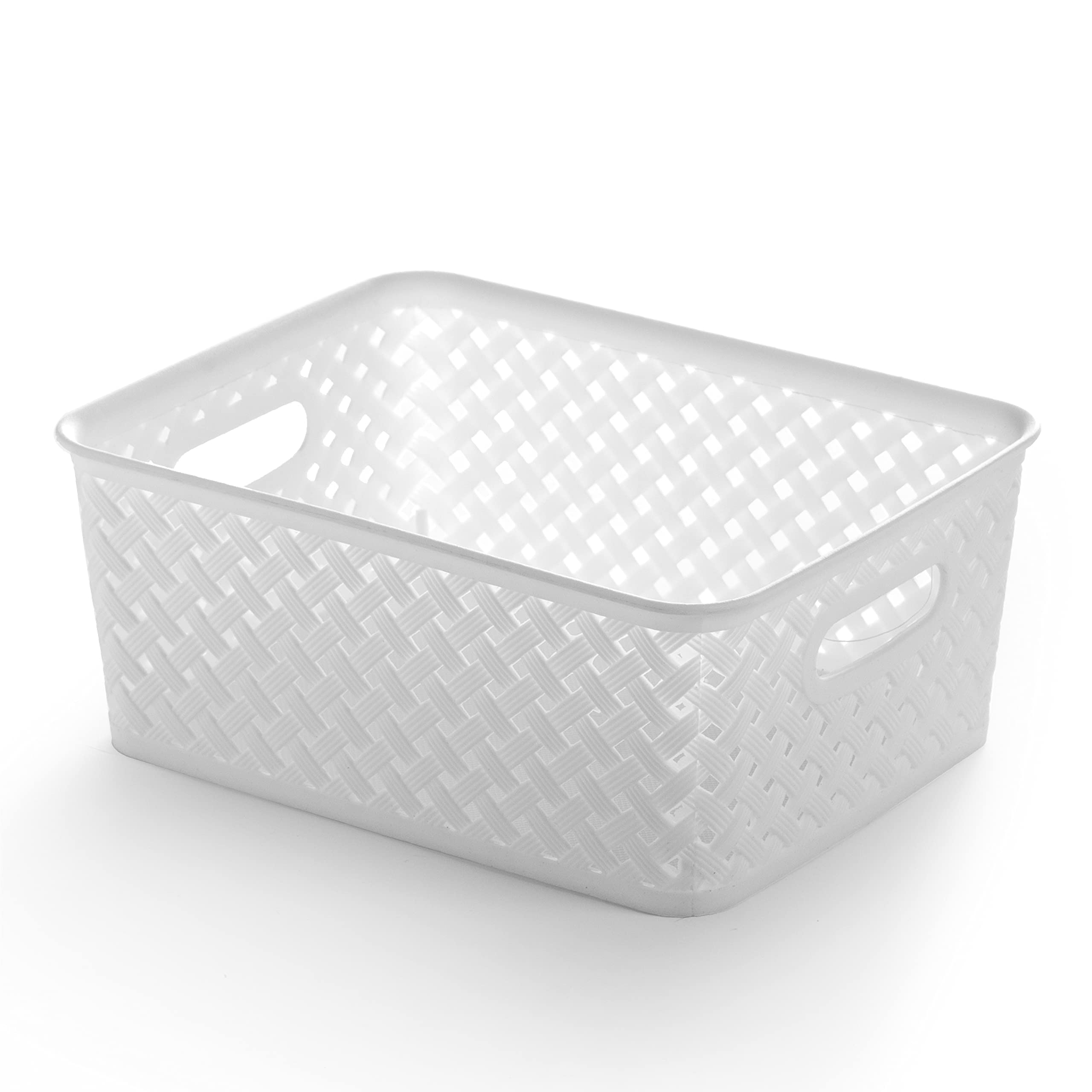 BINO Plastic Storage Baskets with Handles - Medium White Organizing Bins for Pantry, Bathroom & Home Organization | Multi-Purpose Storage Containers for Closet, Office & Kids Room