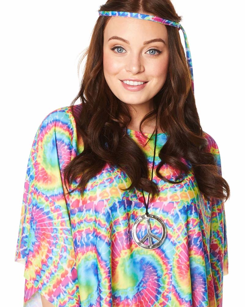 Vintage 70s Tie Dye Women's Boho Poncho - Hippie Style Cotton Beach Cover Up for Music Festivals & Summer Outfits