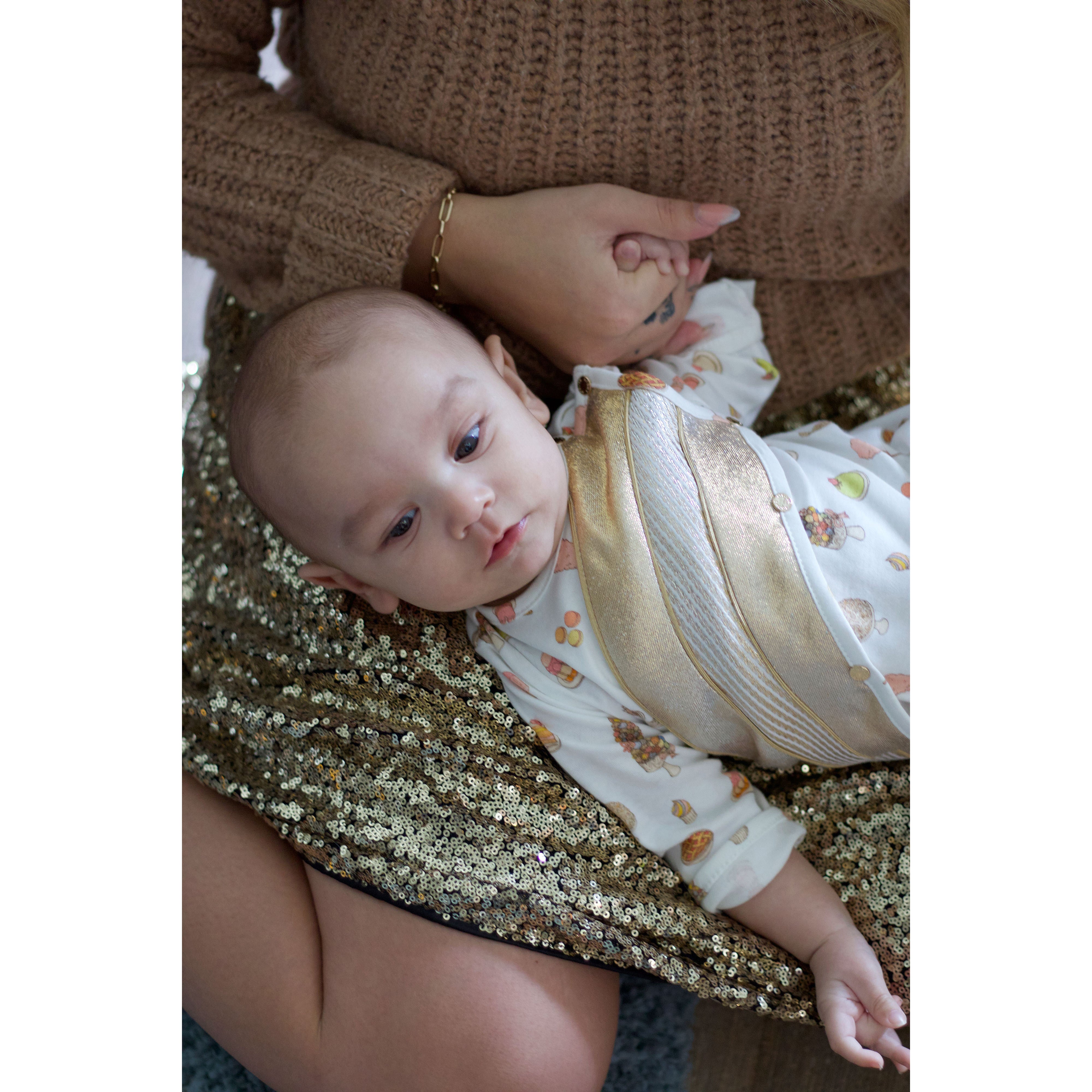 Atelier Choux Gold Playsuit Sweetie Pie - Premium Baby Romper for Girls | Perfect for Special Occasions, Photo Shoots & Everyday Wear