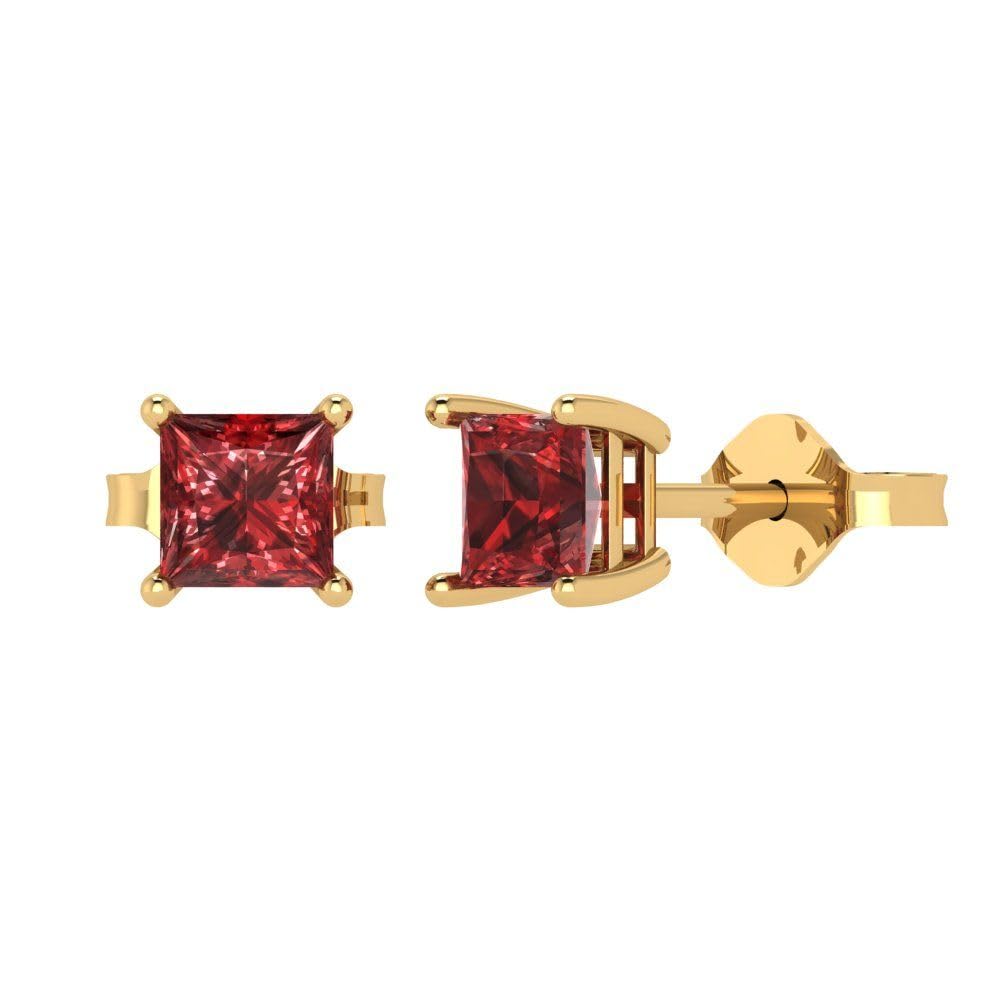 1.50 Carat Princess Cut Natural Garnet Stud Earrings in 14K Yellow Gold - Elegant Push Back Design for Anniversary, Wedding & Special Occasions
