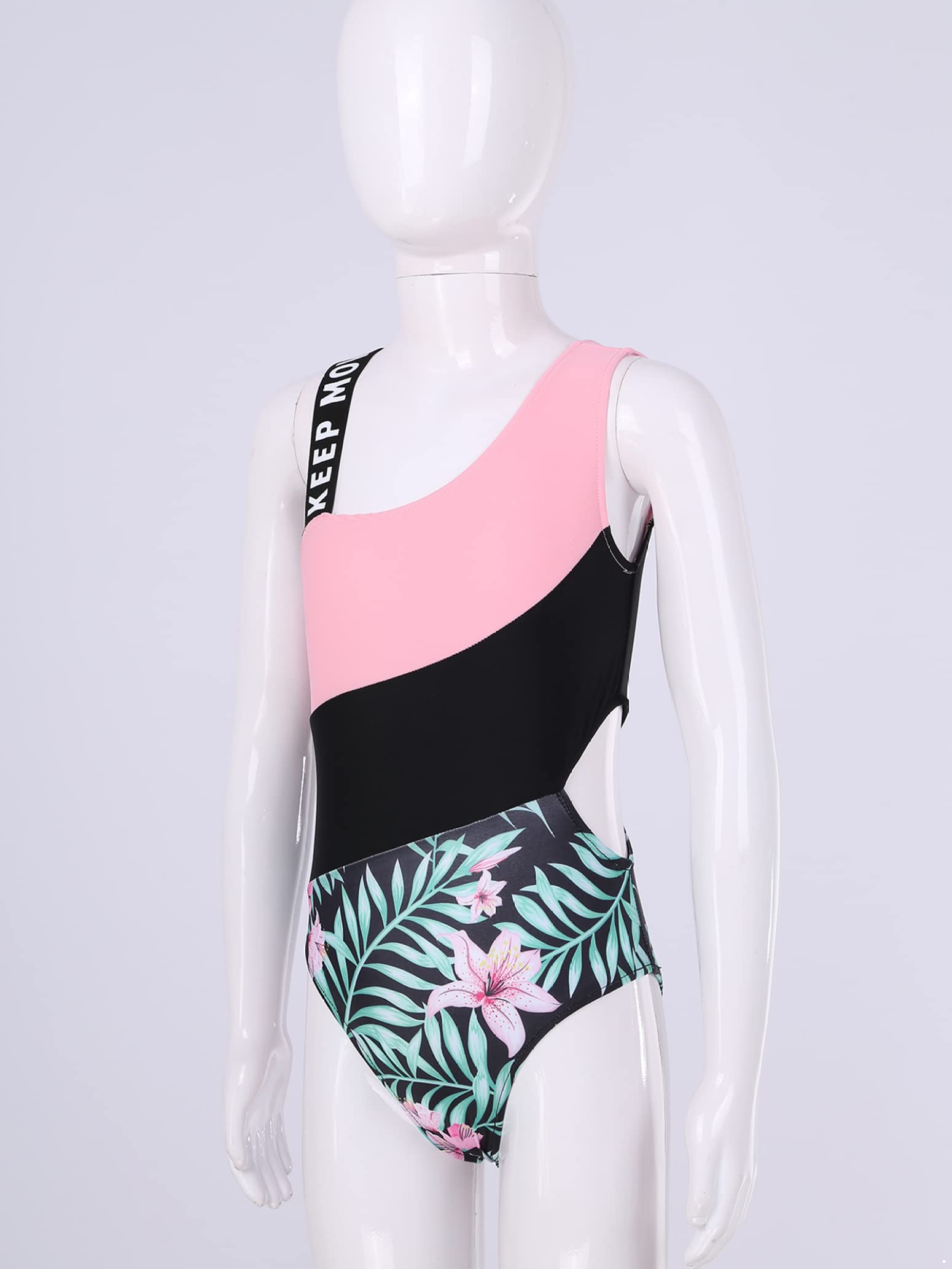 Girls' One Shoulder Letter Print Swimsuit - Stylish Cutout Waist One Piece Bathing Suit for Kids | Perfect for Beach, Pool Party & Summer Vacation