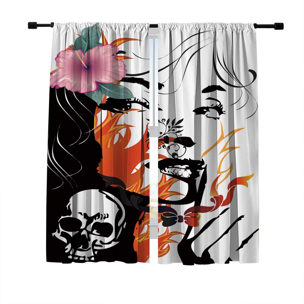 Misscc Blackout Curtains for Bedroom & Living Room - Gothic Chic Window Drapes with Floral Skull Girl Face Design, 2 Panels Room Darkening Curtains for Bedroom, Living Room, Kitchen, Cafe - Perfect for Light Blocking, Privacy & Stylish Home Decor