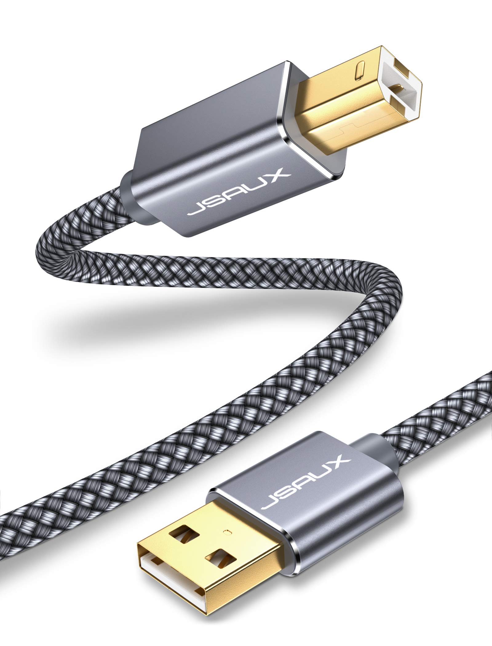 JSAUX 10ft USB 2.0 Printer Cable, Type A to B Male High-Speed Scanner Cord for HP, Canon, Epson, Brother Printers - Durable 3M Grey Cable for Home & Office Use
