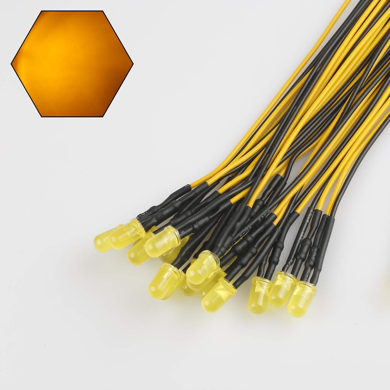 50pcs 12V 5mm Yellow LED Lights - Pre-Wired 7.9 Inch DC 12V LED Bulbs with Diffused Lens - Ideal for DIY Electronics, Automotive Lighting, and Home Decoration Projects