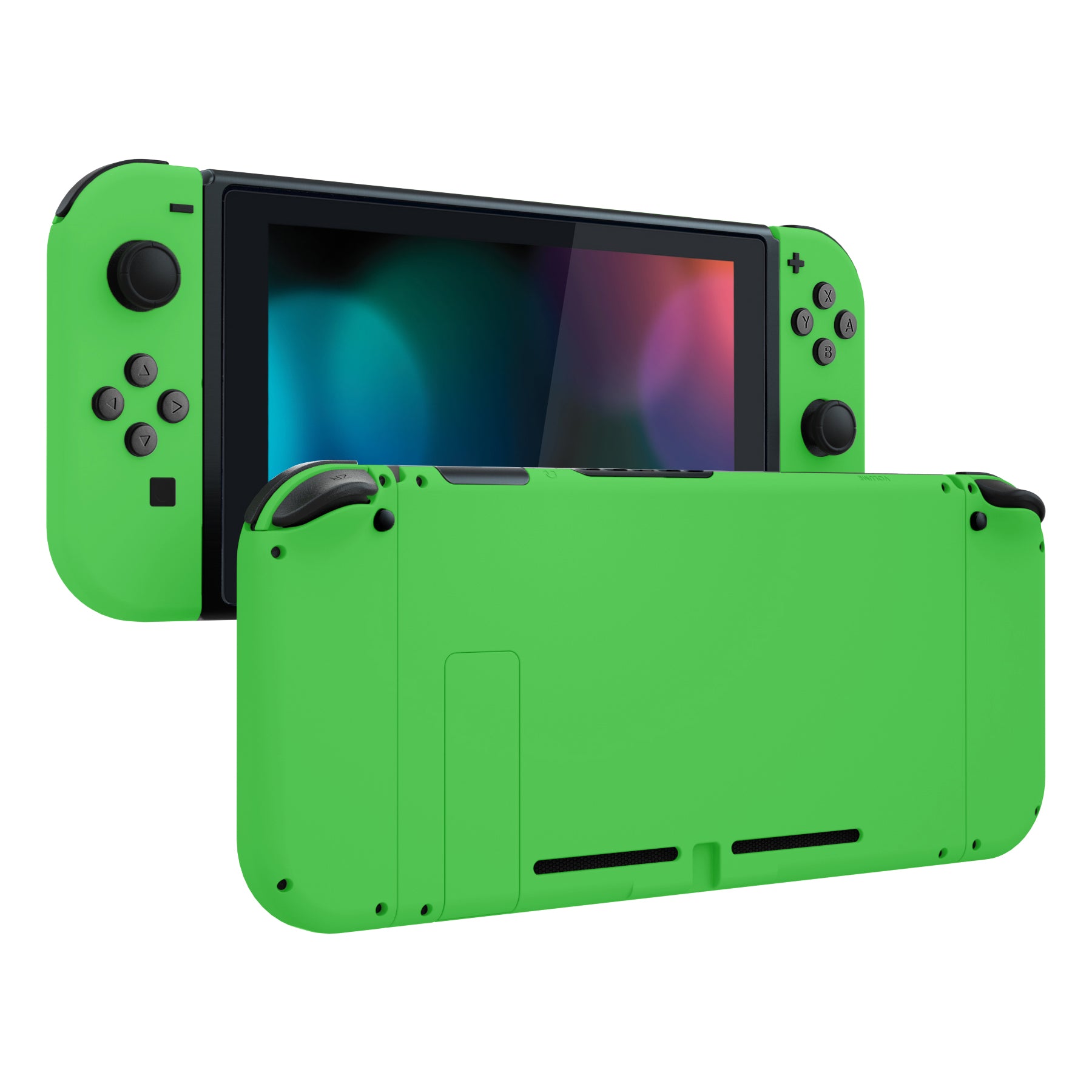 eXtremeRate Soft Touch Green Backplate for Nintendo Switch & Joy-Con Controllers - Full Button Set & DIY Replacement Shell - Perfect for Gaming, Travel, and Customization