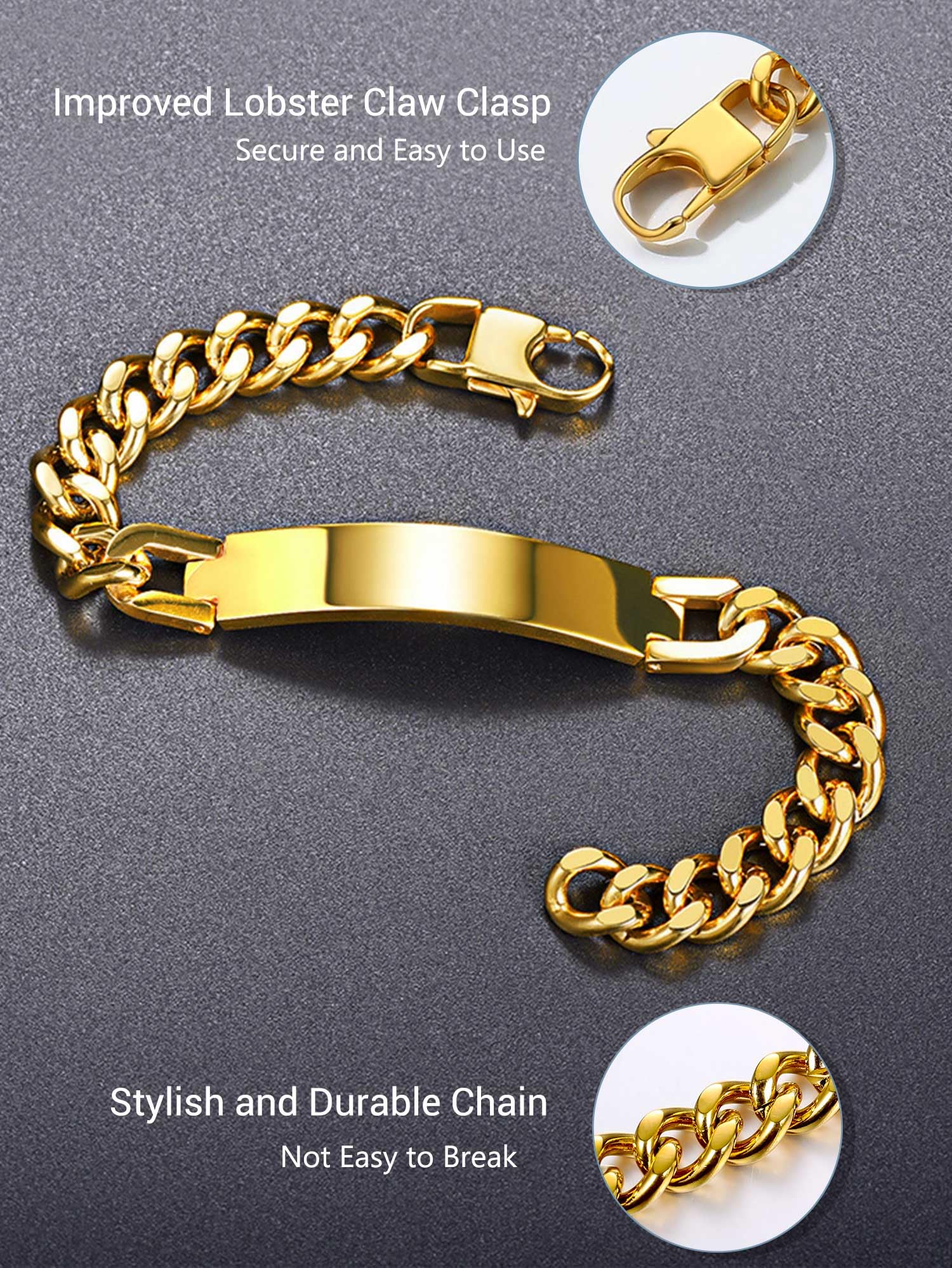 Custom Engraved Stainless Steel Bracelet for Men & Women - Personalized Name, Date, Initial, Quote ID Bracelet - 7.5