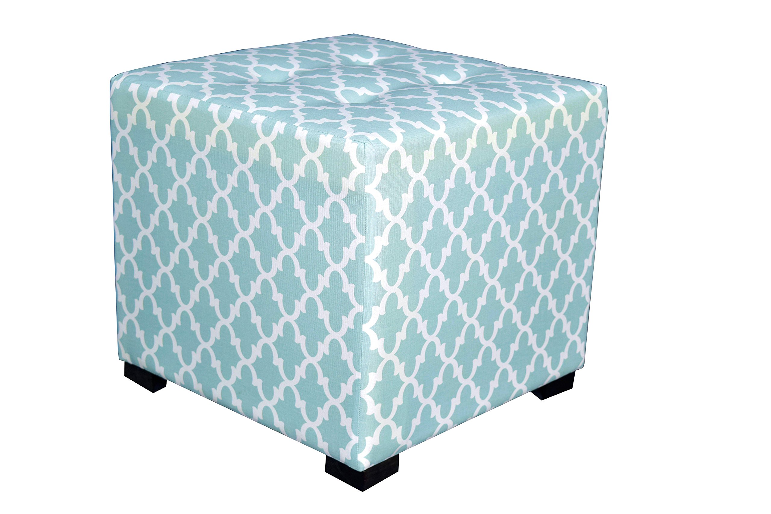MJL Furniture Merton Collection Modern Cube Footrest Ottoman - Upholstered Fabric with 4-Button Tufting, Fulton Series in Snow White | Perfect for Living Room, Bedroom & Office Comfort