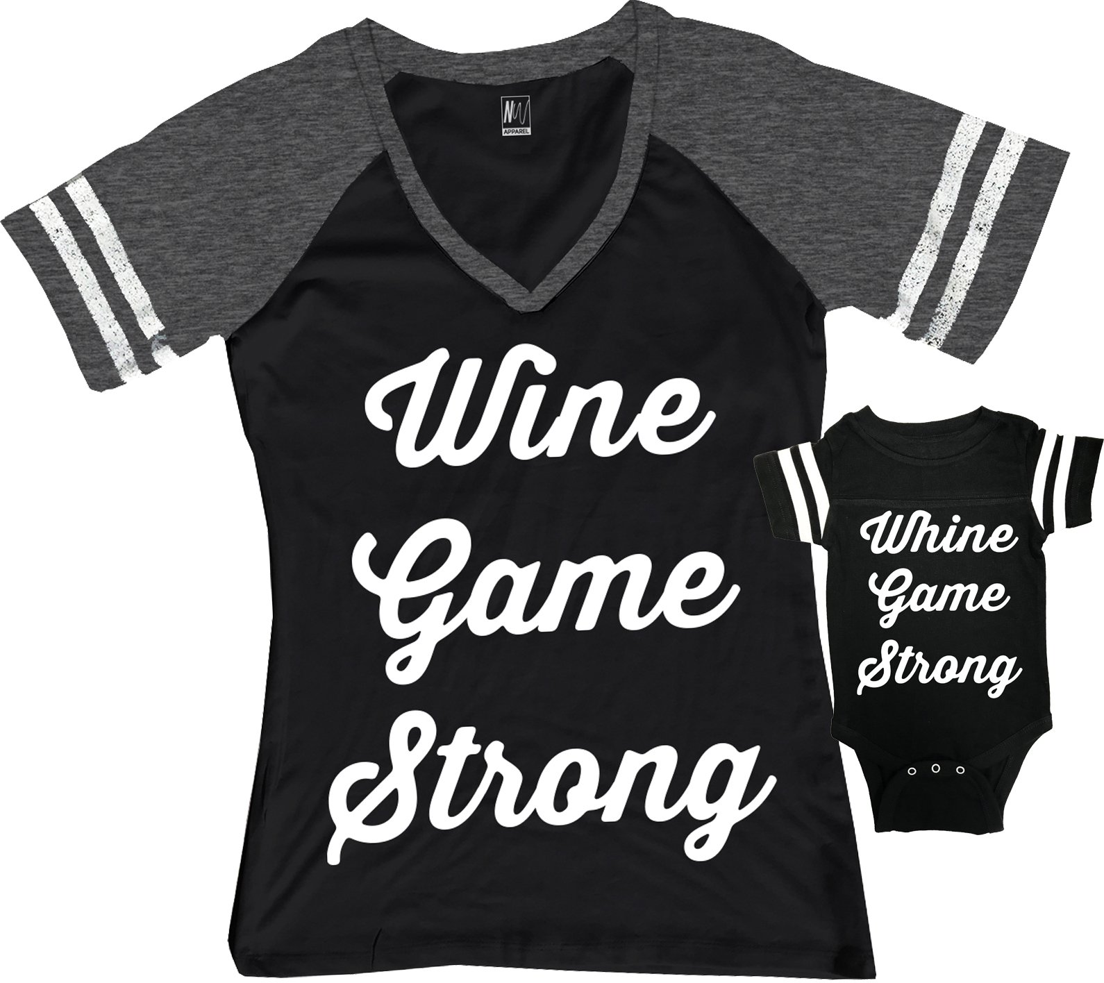Funny Wine Game Mom T-Shirt & Matching Whine Baby Boy Jumpsuit Set - Perfect for Mother & Son Matching Outfits, Family Photos, and Playdates