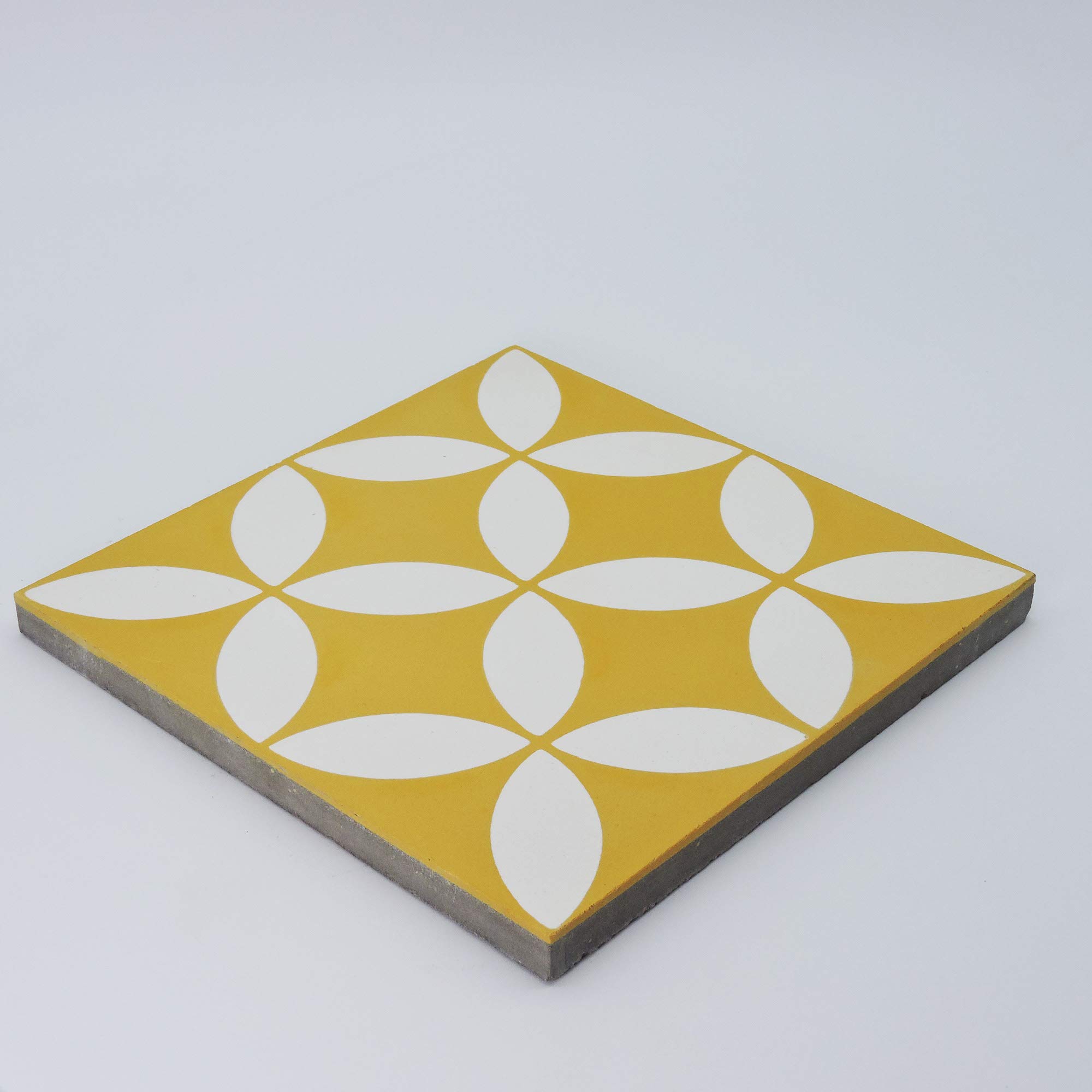 Handmade Moroccan Cement Mosaic Tile - Pack of 12 (Yellow & White) | Authentic Amlo Design for Kitchen Backsplash, Bathroom Floor & Mediterranean Home Decor
