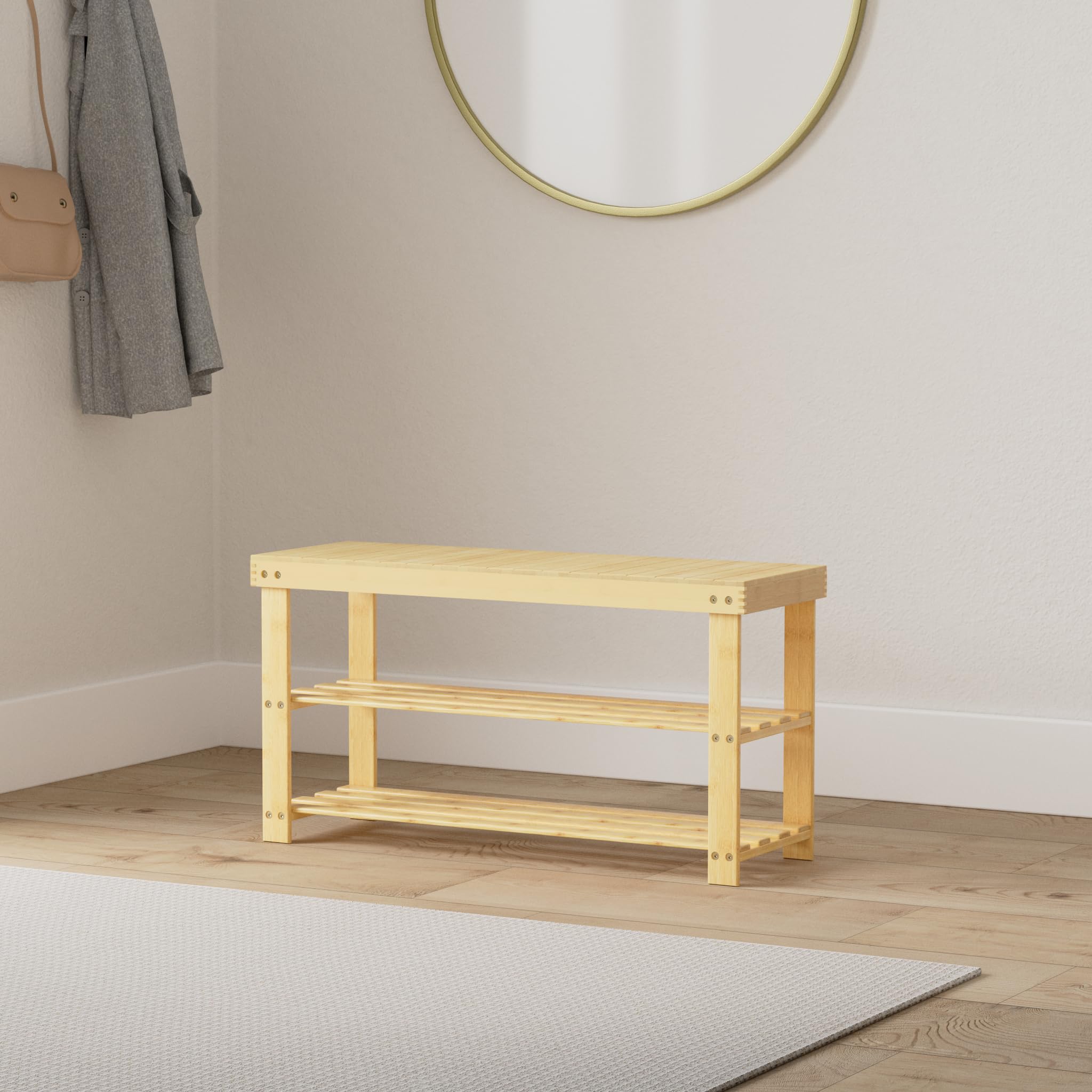SMIBUY 3-Tier Bamboo Shoe Rack Bench - Natural Wood Shoe Organizer Storage Shelf for Entryway, Hallway, Bathroom & Living Room - Perfect for Small Spaces & Home Organization