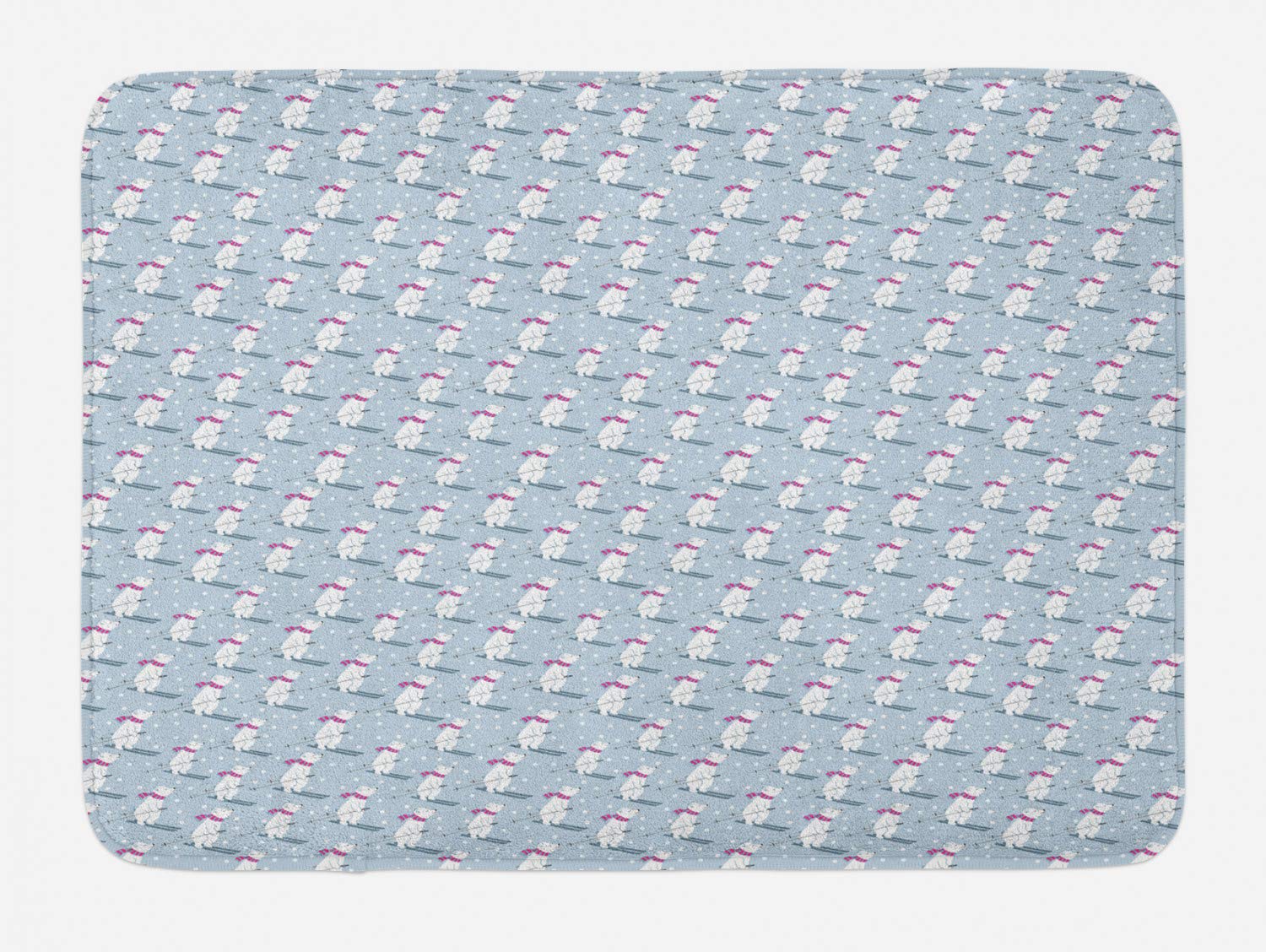 Ambesonne Non-Slip Plush Bath Mat - Skiing Bear & Snow Winter Theme, 30.2
