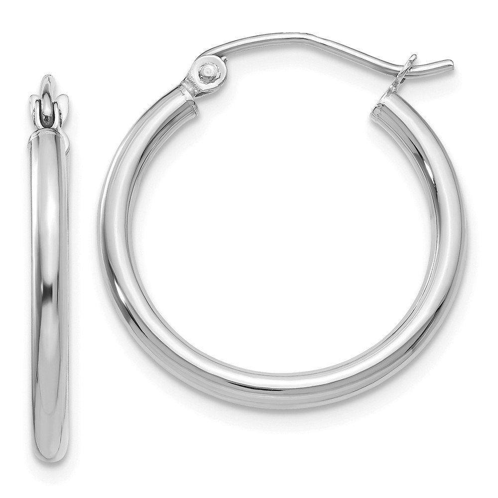 14K White Gold 2mm Lightweight Tube Hoop Earrings for Women - Minimalist Polished Circle Earrings for Everyday Wear, Gift Giving & Special Occasions