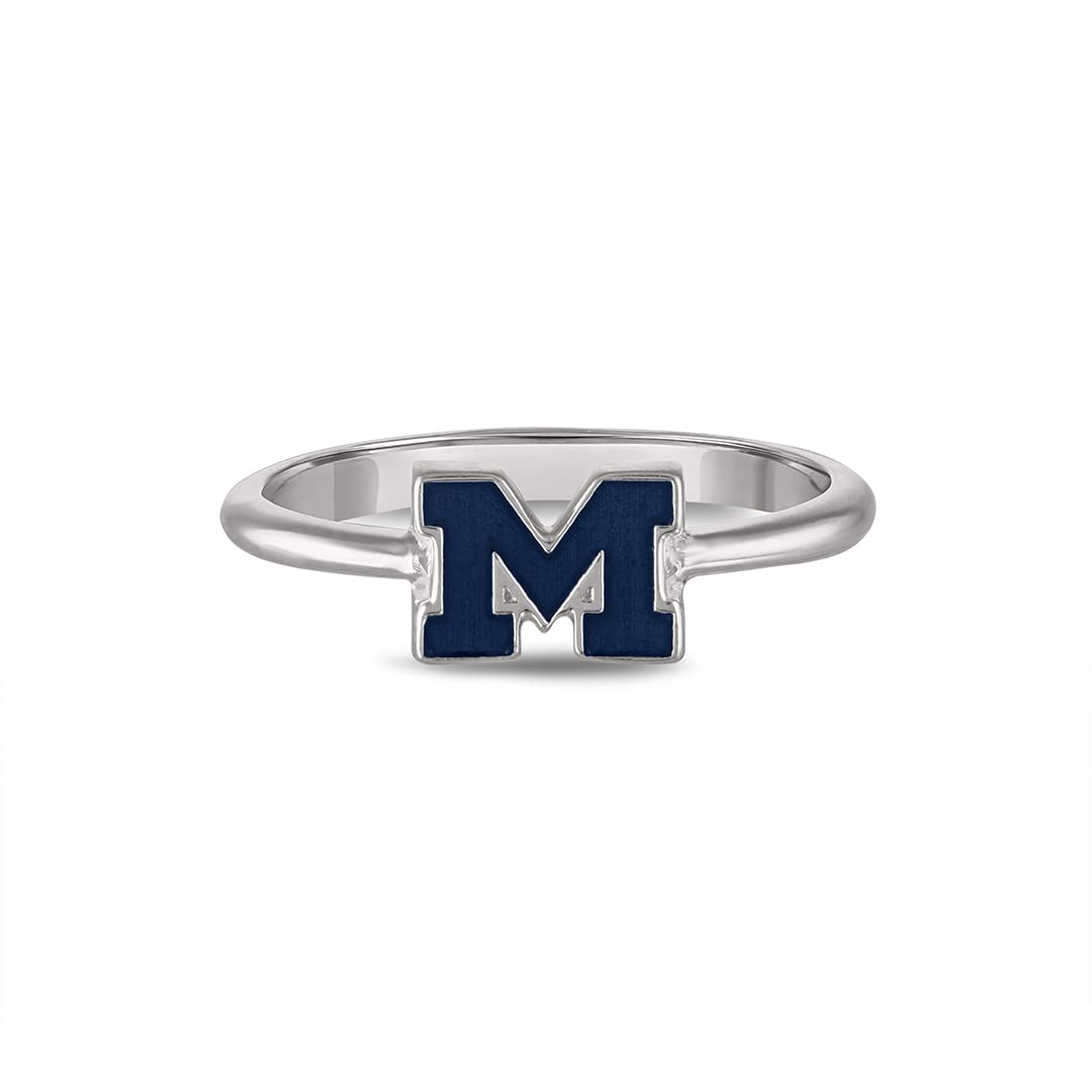 University of Michigan Sterling Silver Class Ring for Women – Blue Block M Wolverines Jewelry | 925 Sterling Silver Michigan Alumni Ring | Perfect Gift for Students, Fans & Graduates | Available in Half Sizes | Great for Game Days, Graduation & School Spirit