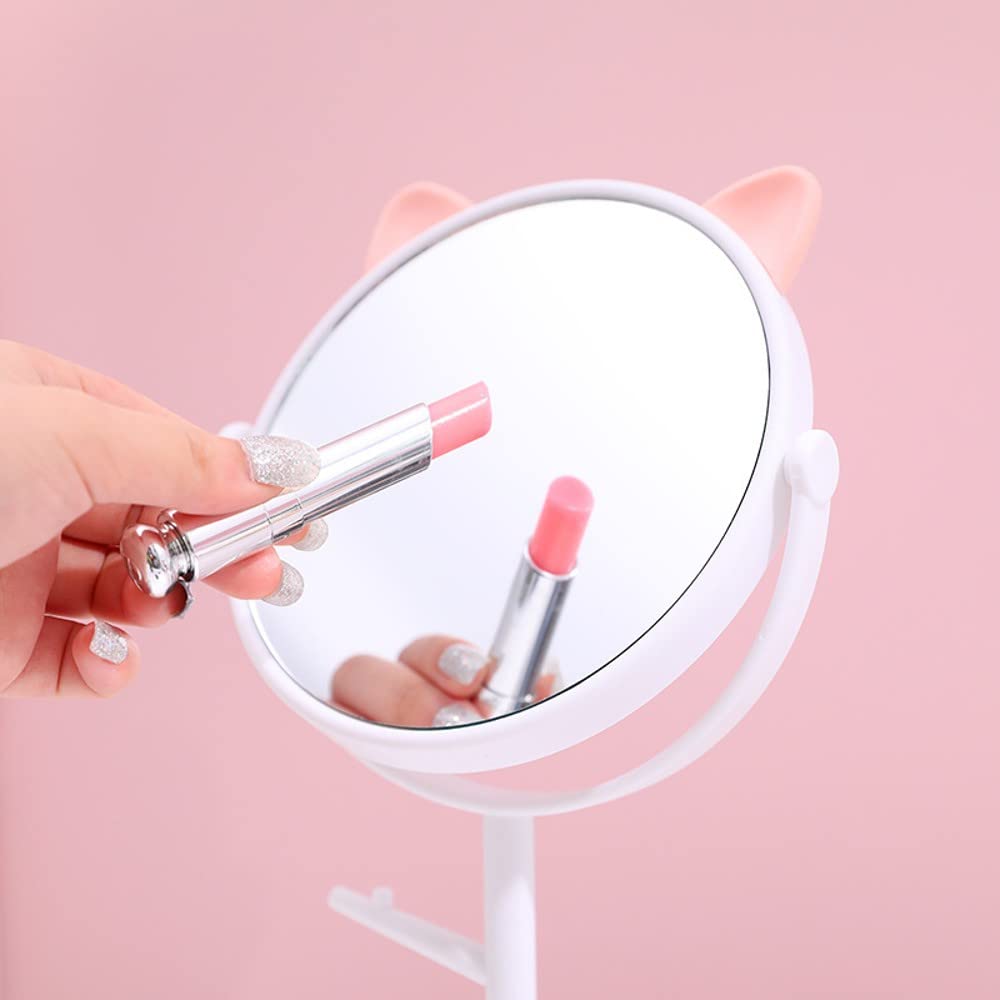 Cute Cat Ear Shaped Rotating Vanity Mirror - Portable Desktop Makeup Mirror with Stand for Women, Mintcream White | Perfect for Home, Bathroom & Travel Cosmetic Organizer