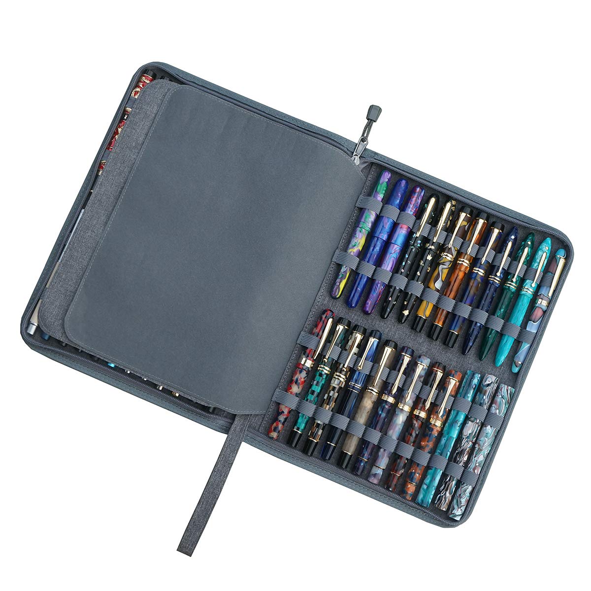 Erofa 48-Slot Gray Fountain Pen Case - Large Capacity Canvas Pen Holder & Display Pouch Bag, Water-Resistant Storage for Collectors, Artists & Writers | Perfect for Travel, Office & Home Organization