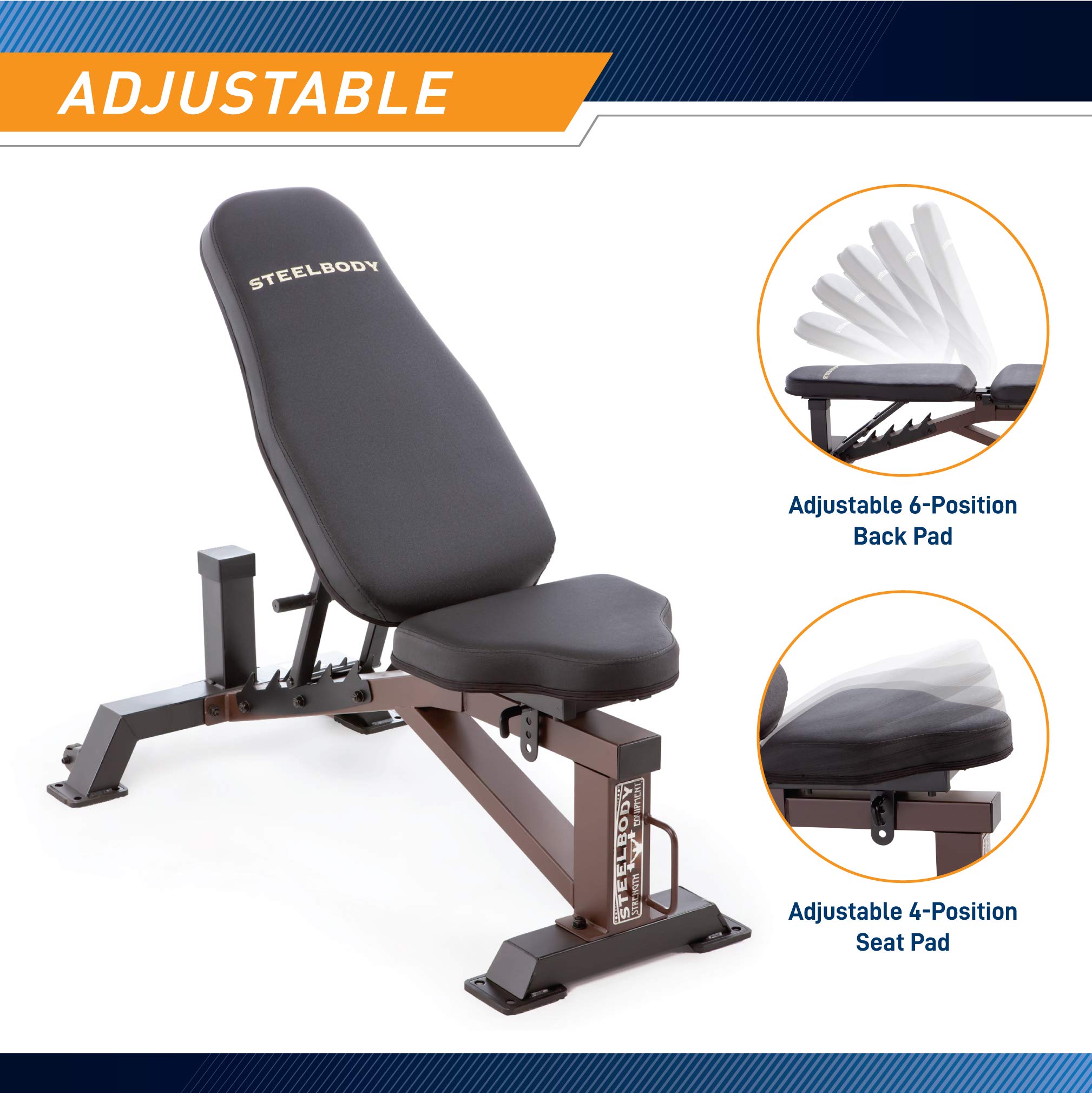 Steelbody Deluxe Adjustable Utility Weight Bench for Home Gym - Heavy Duty Strength Training Equipment for Weightlifting, Bodybuilding & Fitness - Perfect for Home Workouts, Garage Gyms & Personal Training