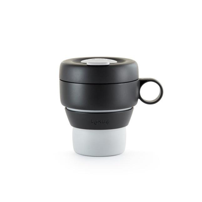 Collapsible Travel Mug - Insulated Portable Coffee Cup with Lid, Grey - Perfect for Camping, Hiking, and Commuting