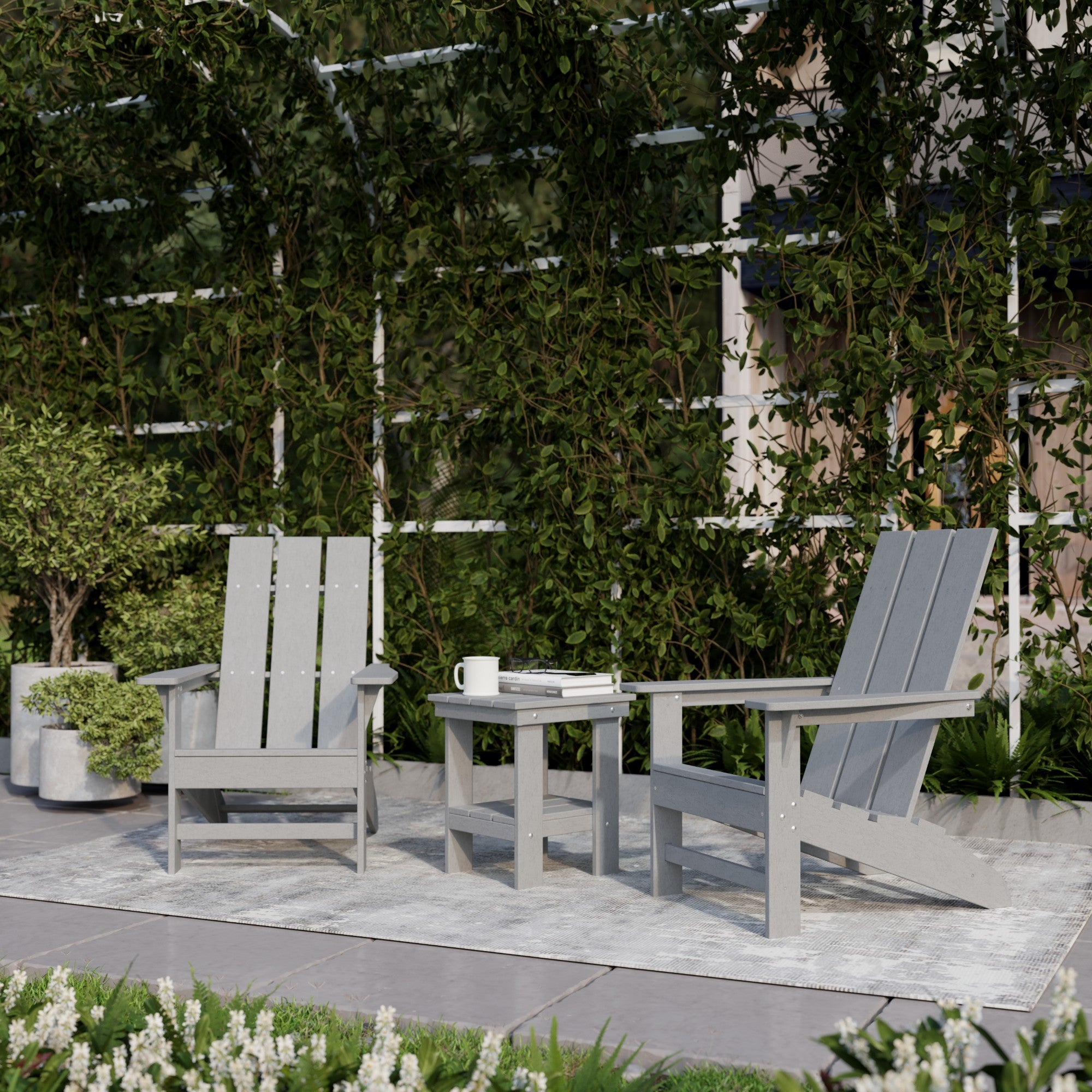 Freedom 3-Piece Modern Adirondack Chair Set with Side Table - Outdoor Patio Furniture for Backyard, Garden & Poolside Relaxation