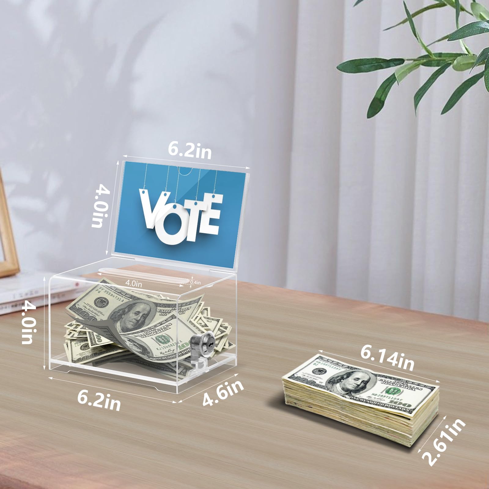 KYODOLED Clear Locking Donation Box with Sign Holder - 6.2