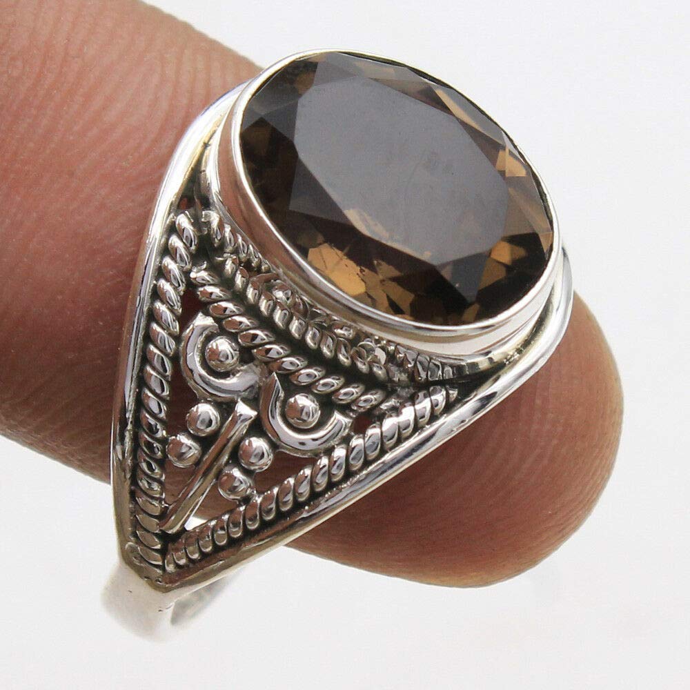 Smokey Quartz 925 Sterling Silver Rings for Women – Elegant Brown Bridesmaid Rings, Oval Gemstone Statement Rings with Bezel Setting | Perfect for Weddings, Parties & Everyday Wear
