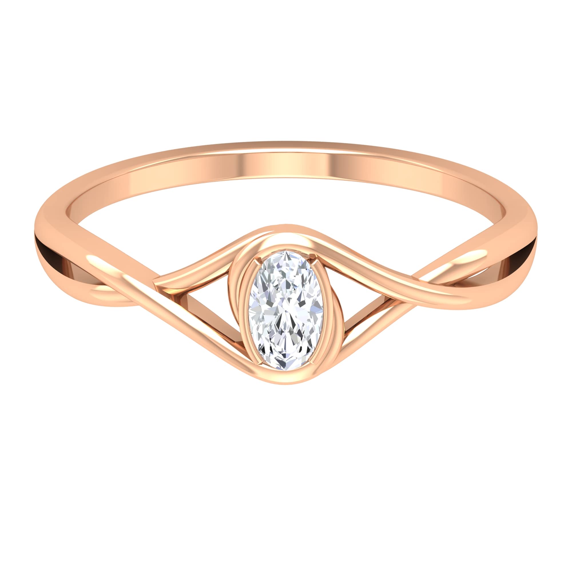 1/4 CT Oval Cut Diamond Solitaire Ring for Women - 14K Solid Gold Crossover Engagement Promise Ring | Perfect for Proposals, Anniversaries & Special Occasions