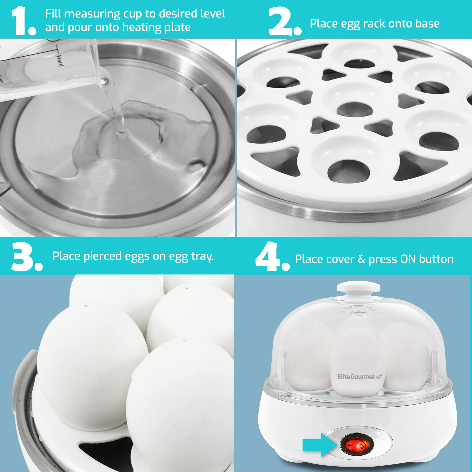 Elite Gourmet EGC322CW Electric Egg Cooker - 7 Egg Capacity for Soft, Medium, Hard Boiled Eggs | Auto Shut-Off & BPA Free | Includes Measuring Cup | Perfect for Breakfast, Meal Prep & Keto Diet (Classic White)