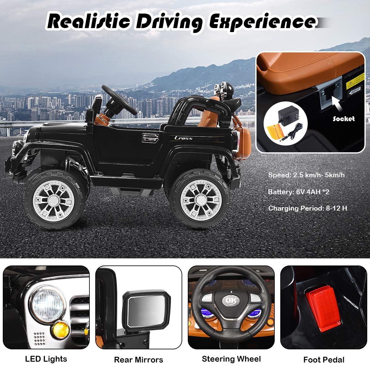 HONEY JOY 12V Battery Powered Ride On Truck for Kids with Remote Control, MP3 Player, Music, Horn & LED Lights - Electric Car with Spring Suspension & Open Doors for Boys & Girls (Black) | Perfect for Outdoor Play, Birthday Gifts & Family Fun