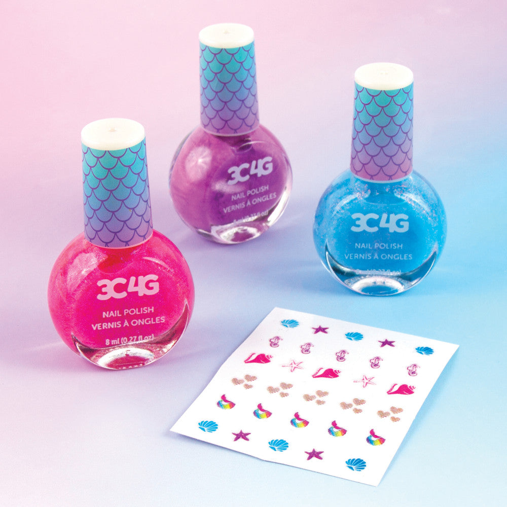 3C4G Make It Real Mermaid Shimmer Trio Nail Polish Set - Bright Pink & Purple Nail Colors | Perfect for Parties, Beach Vacations & Special Occasions