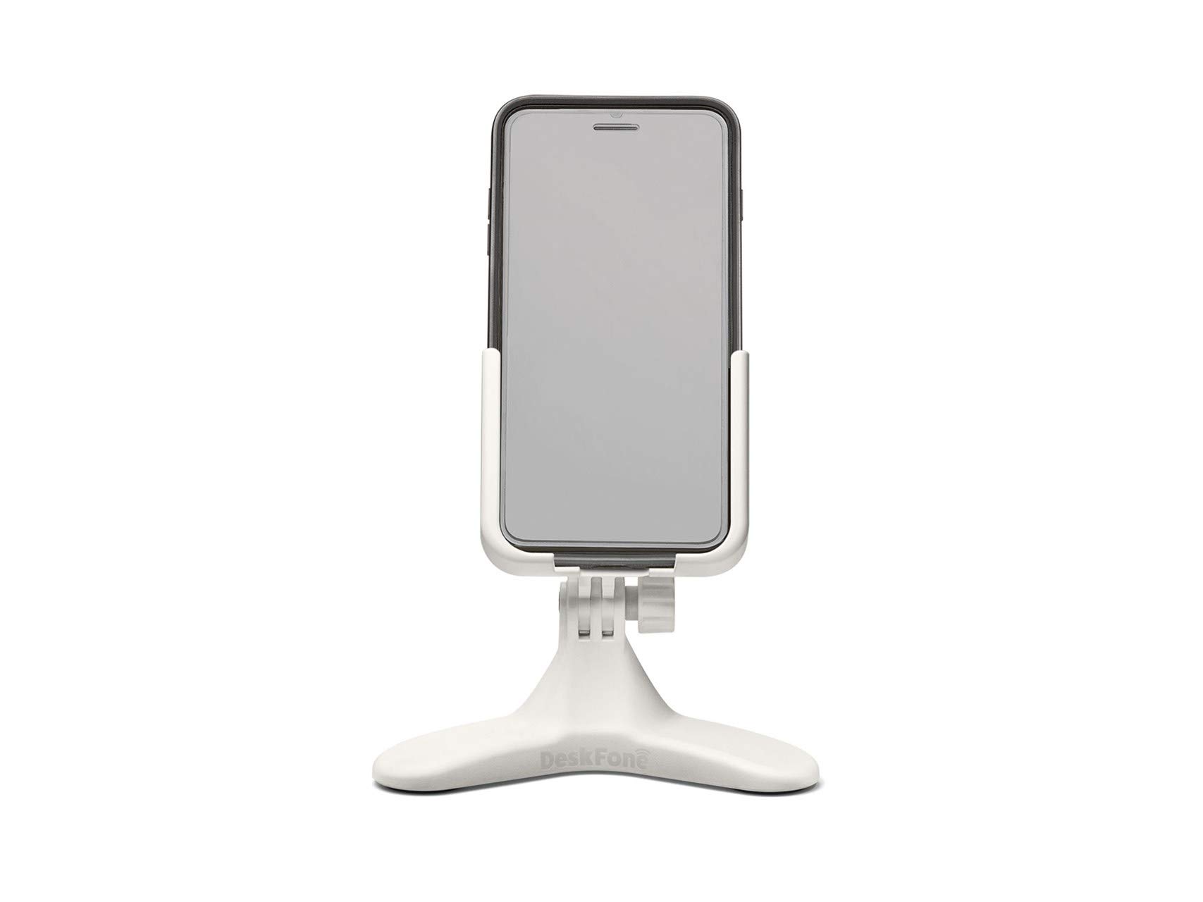 **WeatherTech White Adjustable Universal Cell Phone Holder Stand - Tripod Design for iPhone & Smartphone Charging - Royal Blue Metal Knobs - Perfect for Desk, Office, Home & Travel Use**