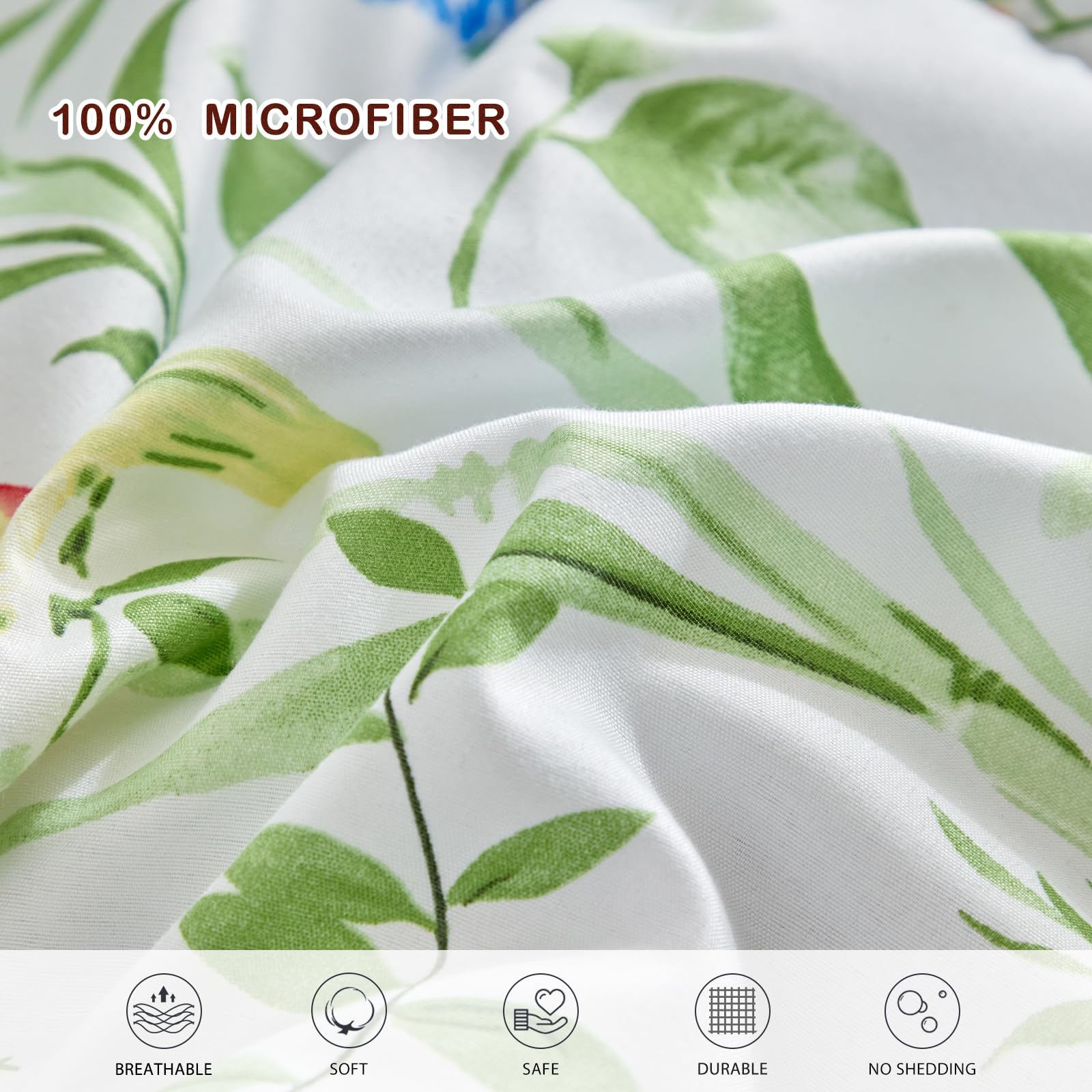 Joyreap 6-Piece Twin Bed in a Bag Set - Floral Comforter & Sheet Set with Green Leaves & Colorful Birds on White Design | All-Season Microfiber Bedding for Kids, Teens & Guest Rooms | Soft, Breathable & Easy Care
