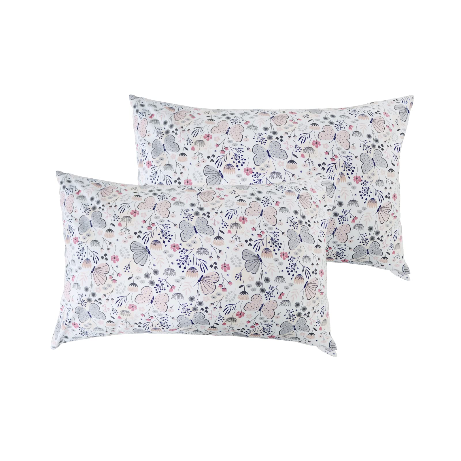 Colorful Butterfly Kids' Pillowcases - 2 Pack Soft Cotton Toddler Pillow Covers with Envelope Closure, Standard 20