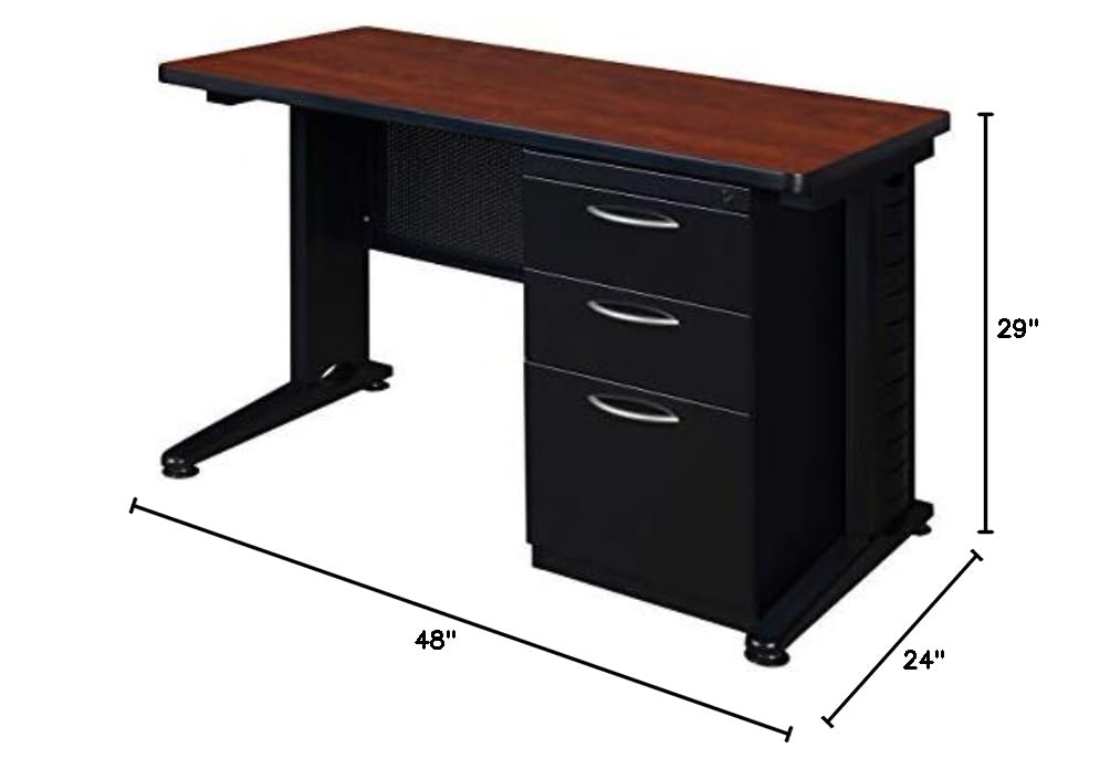 Regency Fusion 48 x 24 Inch Single Pedestal Office Desk in Cherry Finish - Perfect for Home Office, Study Room & Small Workspace
