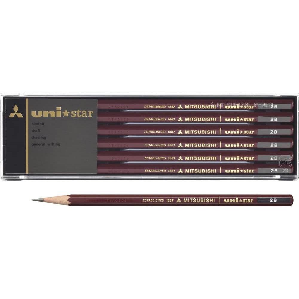 Premium Mitsubishi Uni Star Japanese Graphite Pencils 2B - 12-Pack Set for Artists, Students & Professionals - Perfect for Sketching, Writing & Shading