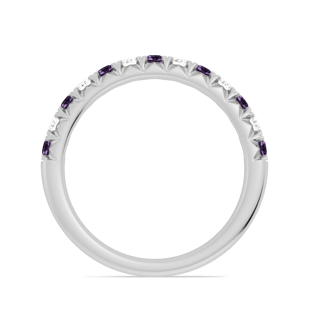 14K Gold Amethyst and Diamond Wedding Band Ring for Women - Elegant Stackable Jewelry for Bridal, Anniversary & Special Occasions