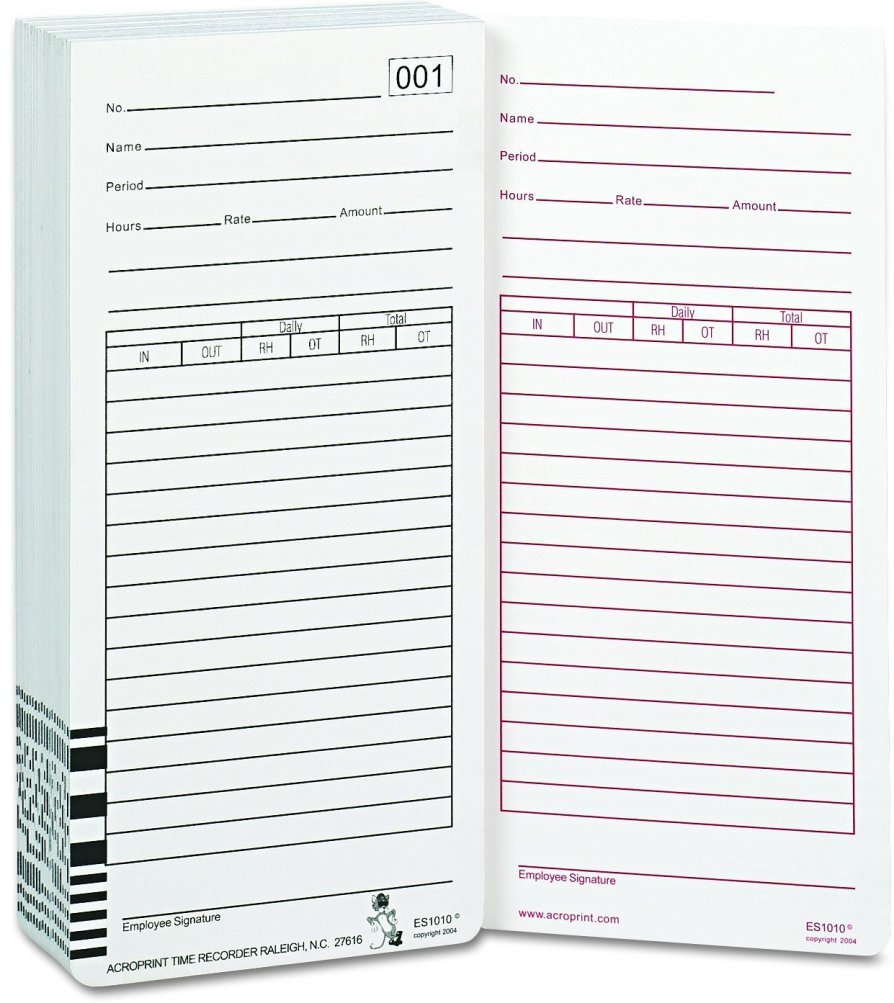 Acroprint 09-9111-000 ES1010 Totalizing Payroll Recorder Time Cards - 6 Packs of 100 (600 Cards Total) for Employee Time Tracking & Payroll Management | Ideal for Small Businesses, Offices & HR Departments