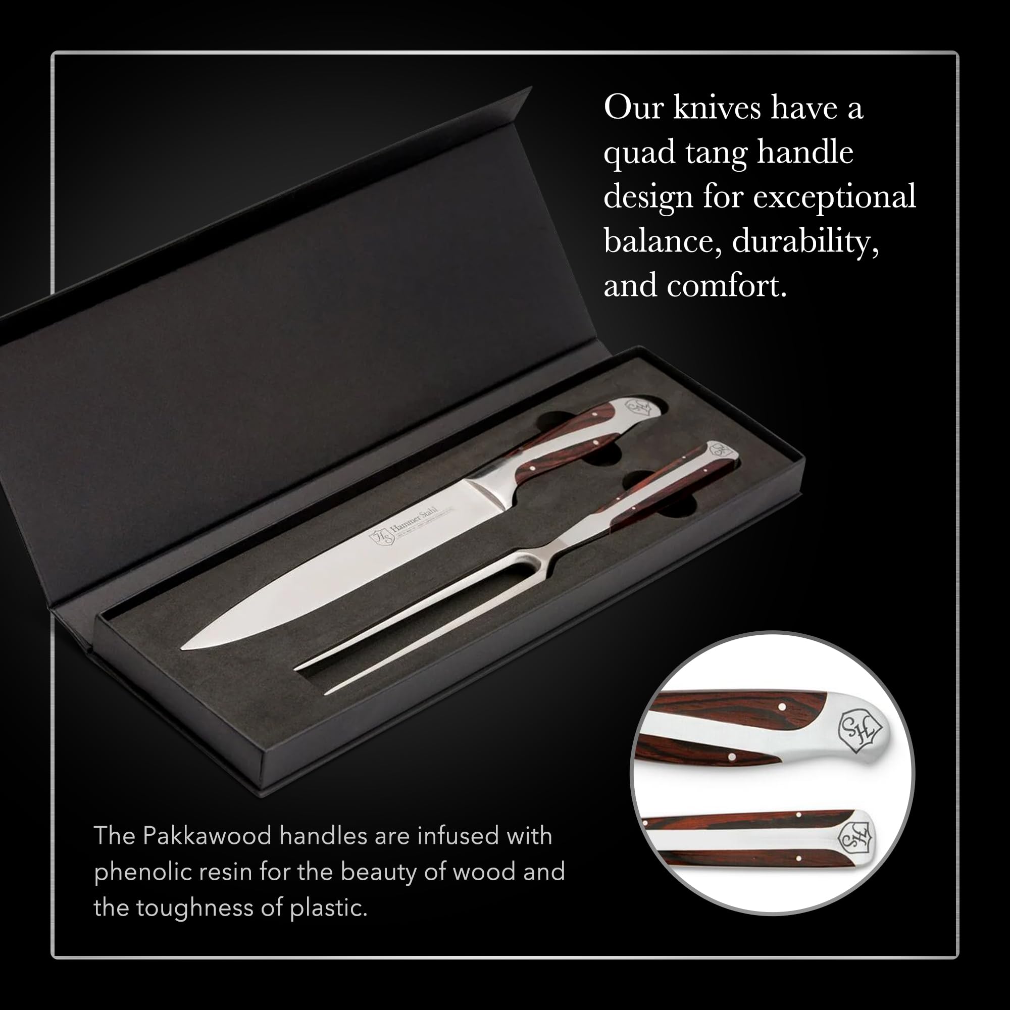 Premium German Forged High Carbon Stainless Steel Carving Knife and Fork Set - Professional Meat Carving Tools with Ergonomic Pakkawood Handle for Roast Beef, Turkey, Ham & Holiday Dinners